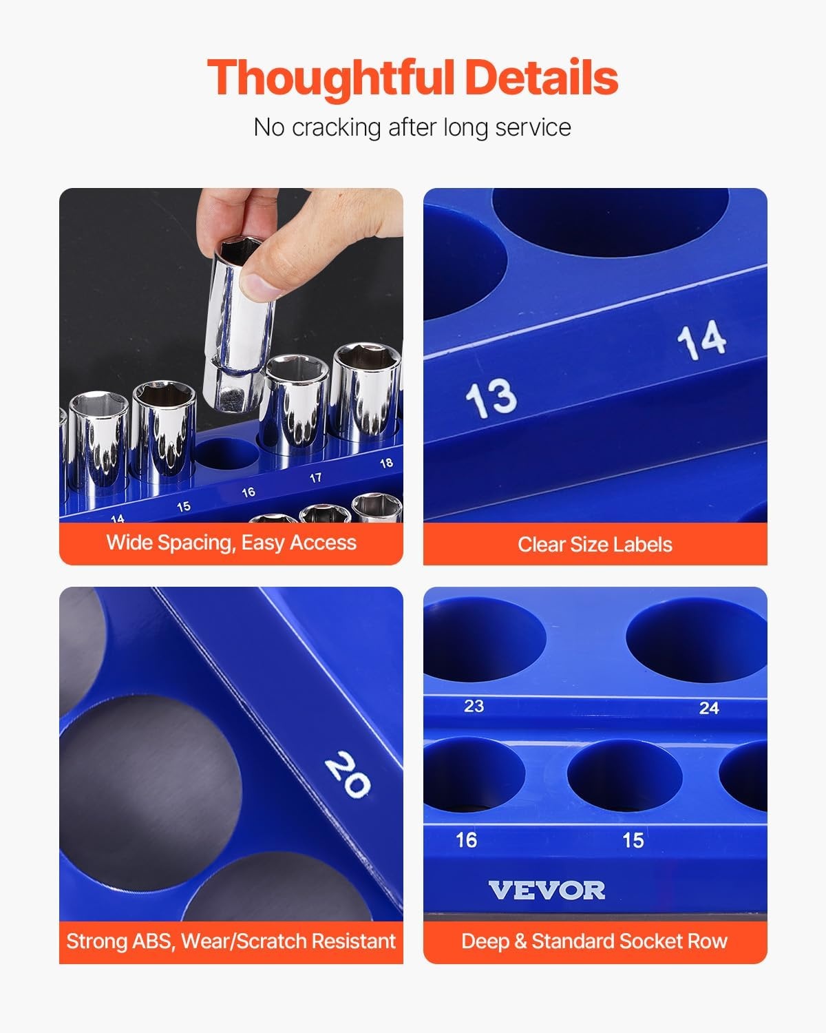 image:imageVEVOR Magnetic Socket Organizer Set 8PCS Socket Holder 14 38 amp 12 Metric SAE Socket Trays with Clear Labels Hold up to 199PCS Standard amp Deep Sockets Blaue amp Red Sockets Not IncludedBlue Red