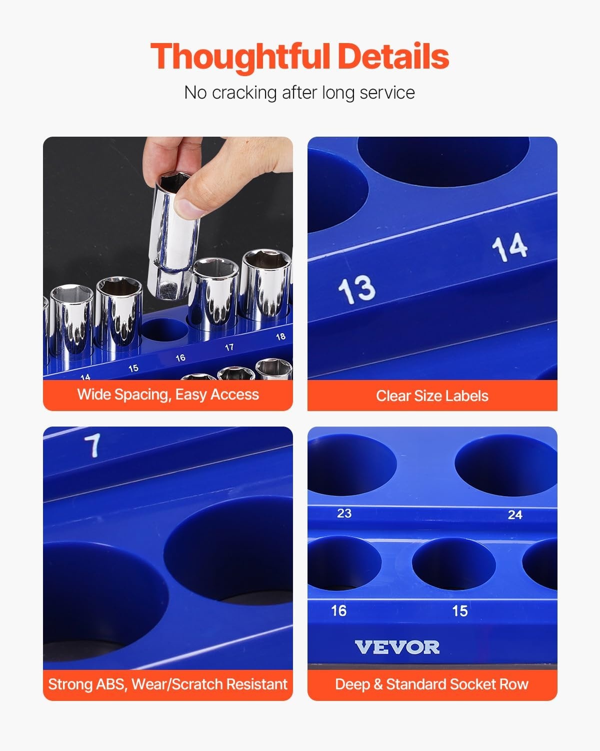 image:imageVEVOR Magnetic Socket Organizer Set 8PCS Socket Holder 14 38 amp 12 Metric SAE Socket Trays with Clear Labels Hold up to 199PCS Standard amp Deep Sockets Blaue amp Red Sockets Not IncludedBlue Red