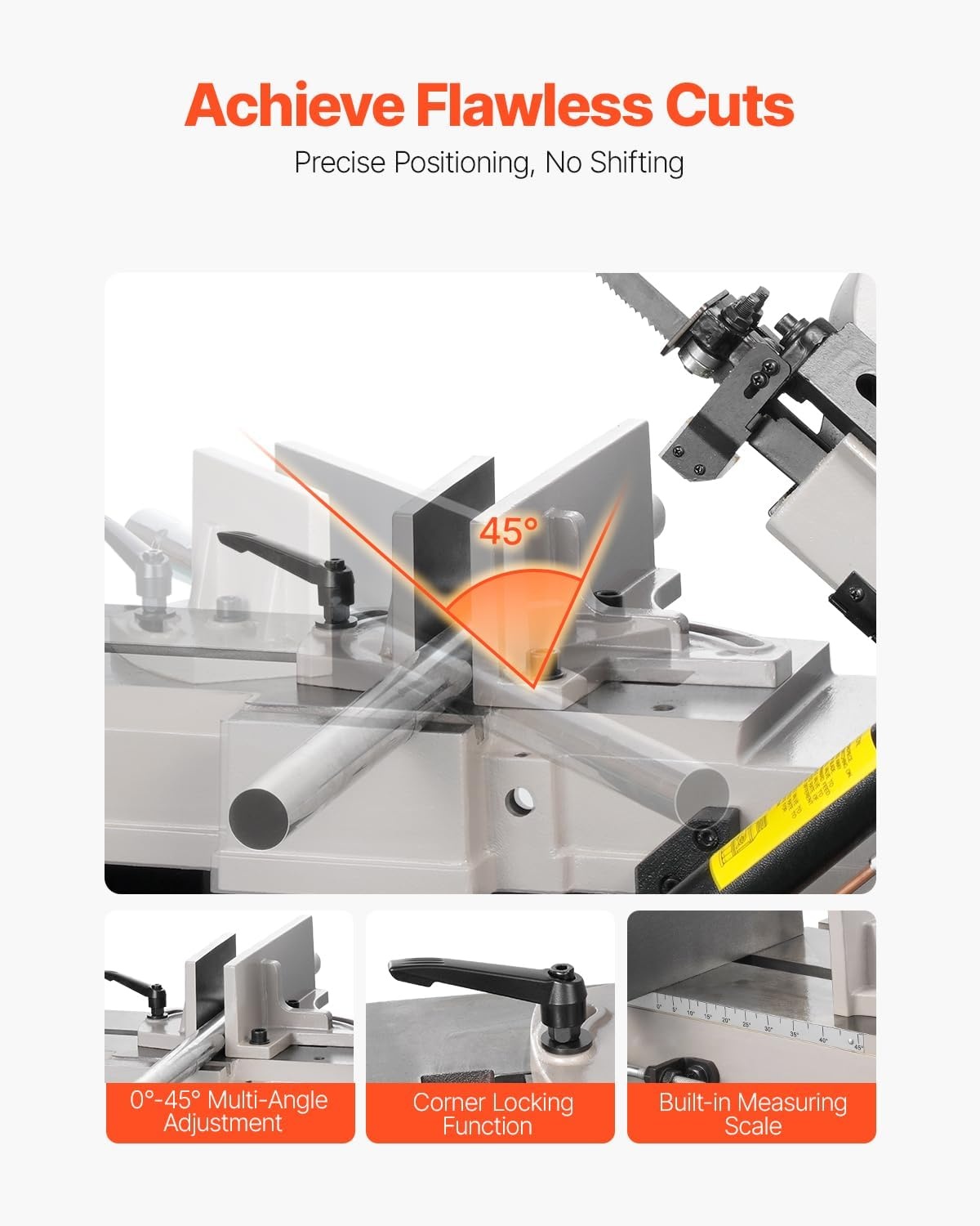 image:imageVEVOR Metal Horizontal Band Saw 7 x 12 in Rectangular Cutting Capacity 110220V Vertical Cutting Bandsaw with 11 kW Motor 045 Angle Adjustment Variable Speed for Metal Wood and PlasticFixed Base