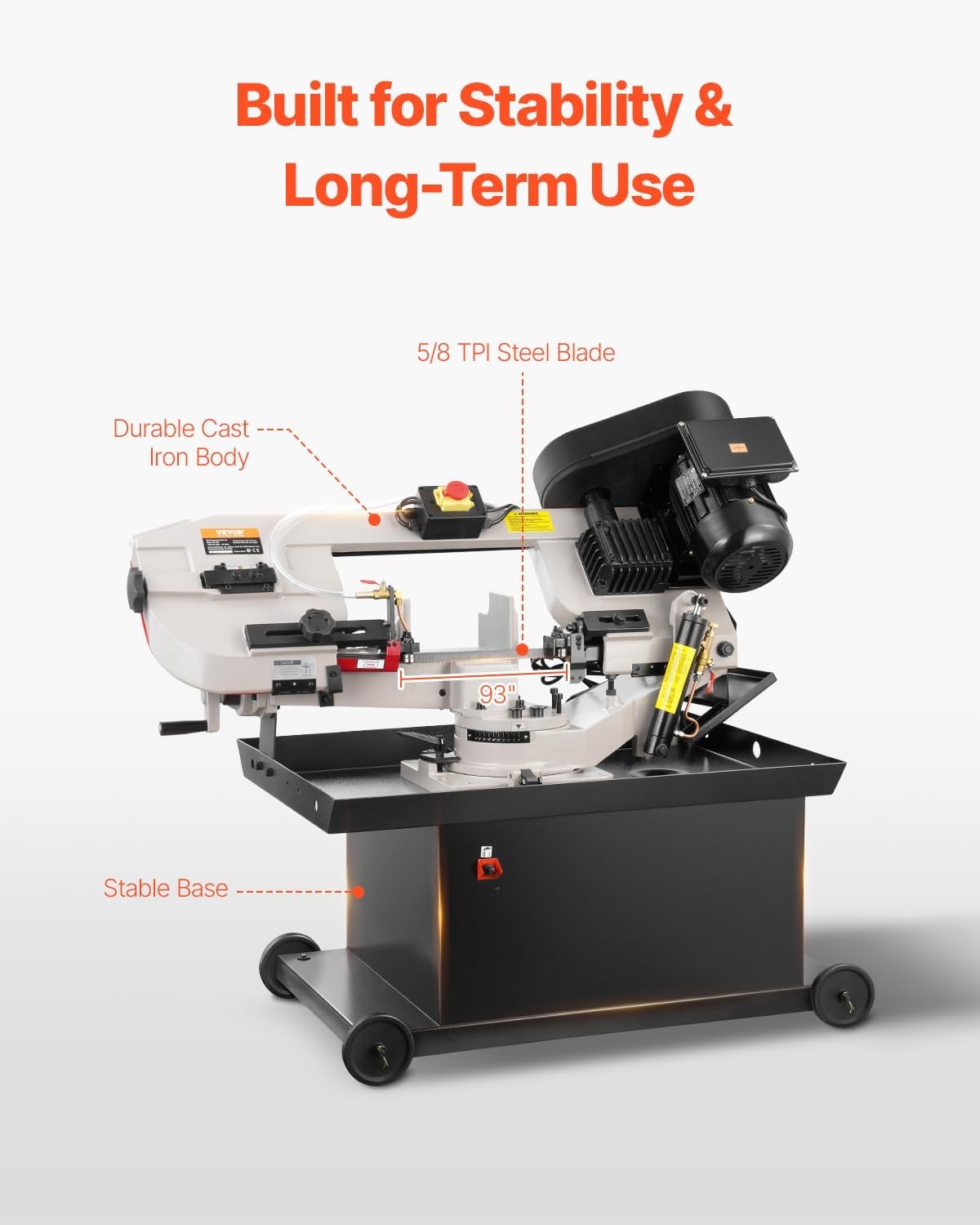 image:imageVEVOR Metal Horizontal Band Saw 7 x 825 in Rectangular Cutting Capacity 110220V Vertical Cutting Bandsaw with 11 kW Motor 045 Angle Adjustment Variable Speed for Metal Wood and PlasticRotating base