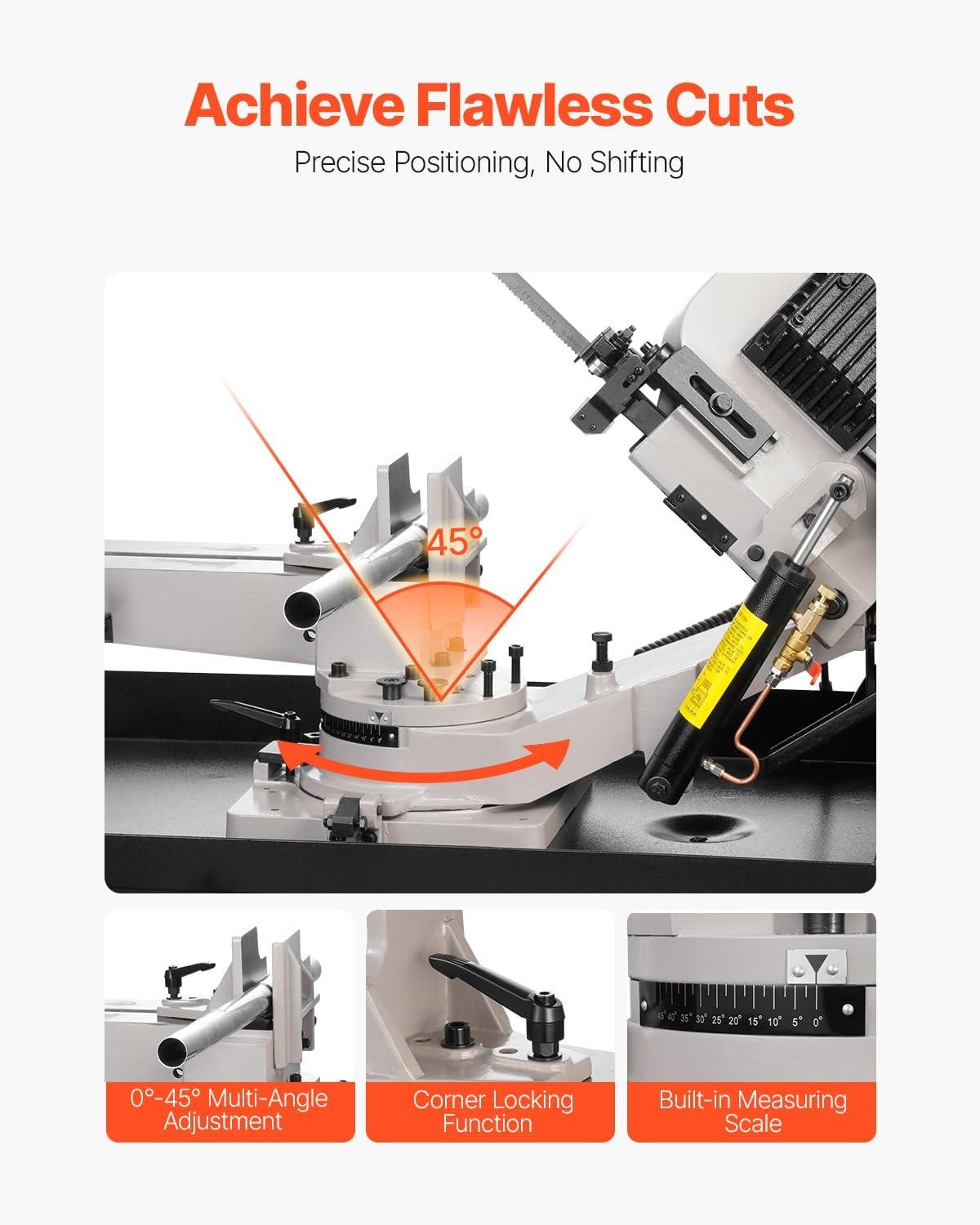 image:imageVEVOR Metal Horizontal Band Saw 7 x 825 in Rectangular Cutting Capacity 110220V Vertical Cutting Bandsaw with 11 kW Motor 045 Angle Adjustment Variable Speed for Metal Wood and PlasticRotating base