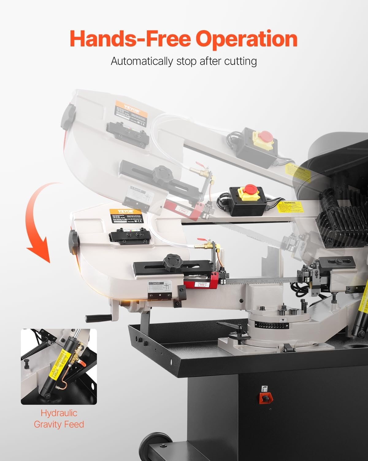 image:imageVEVOR Metal Horizontal Band Saw 7 x 825 in Rectangular Cutting Capacity 110220V Vertical Cutting Bandsaw with 11 kW Motor 045 Angle Adjustment Variable Speed for Metal Wood and PlasticRotating base