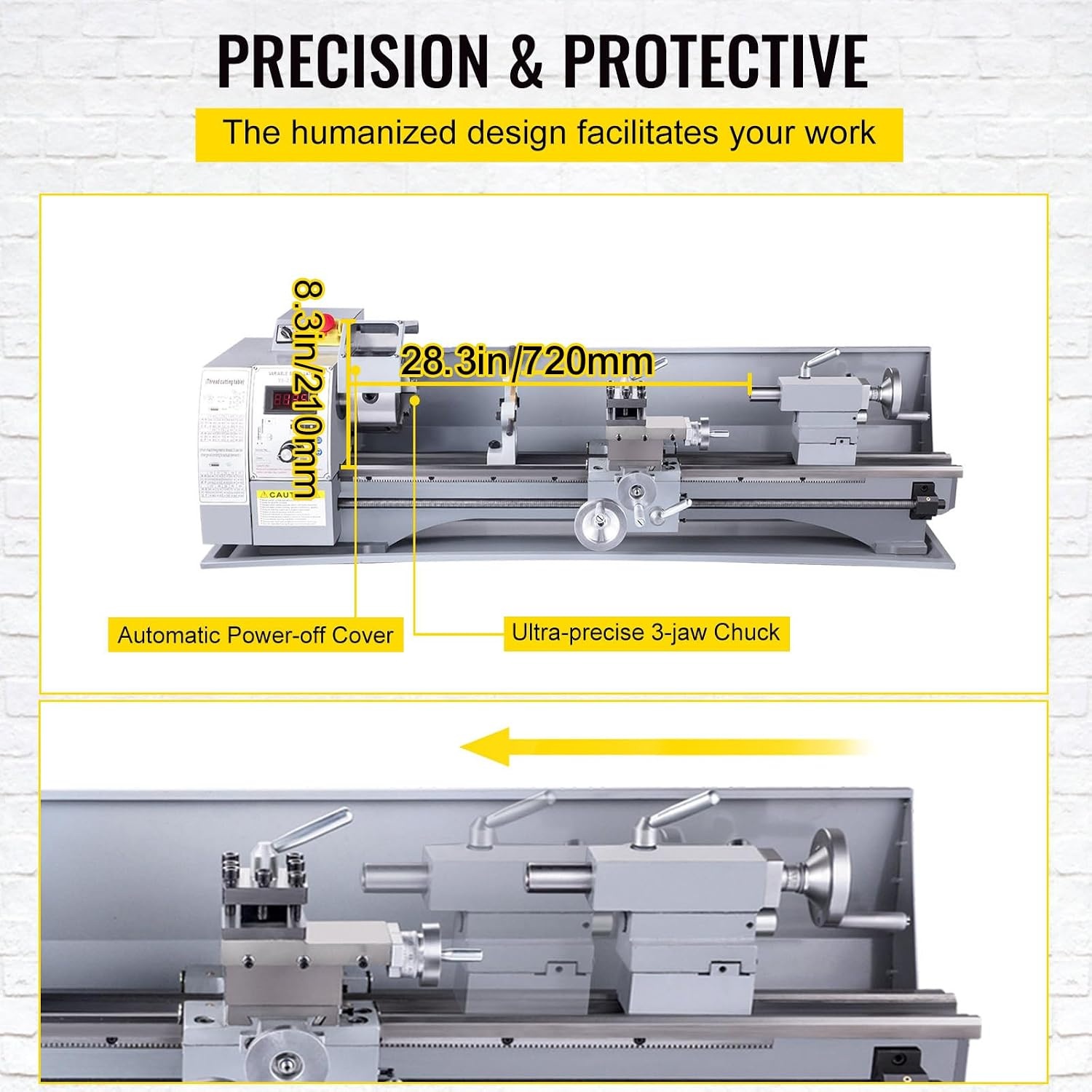 image:imageVEVOR Metal Lathe 210x720 Mini Lathe Machine 2500 RPM Variable Speed Change 750W Precision Mini Lathe Metal Working Lathe with Brushless Motor Milling Machine for Various Metal Turning210x800