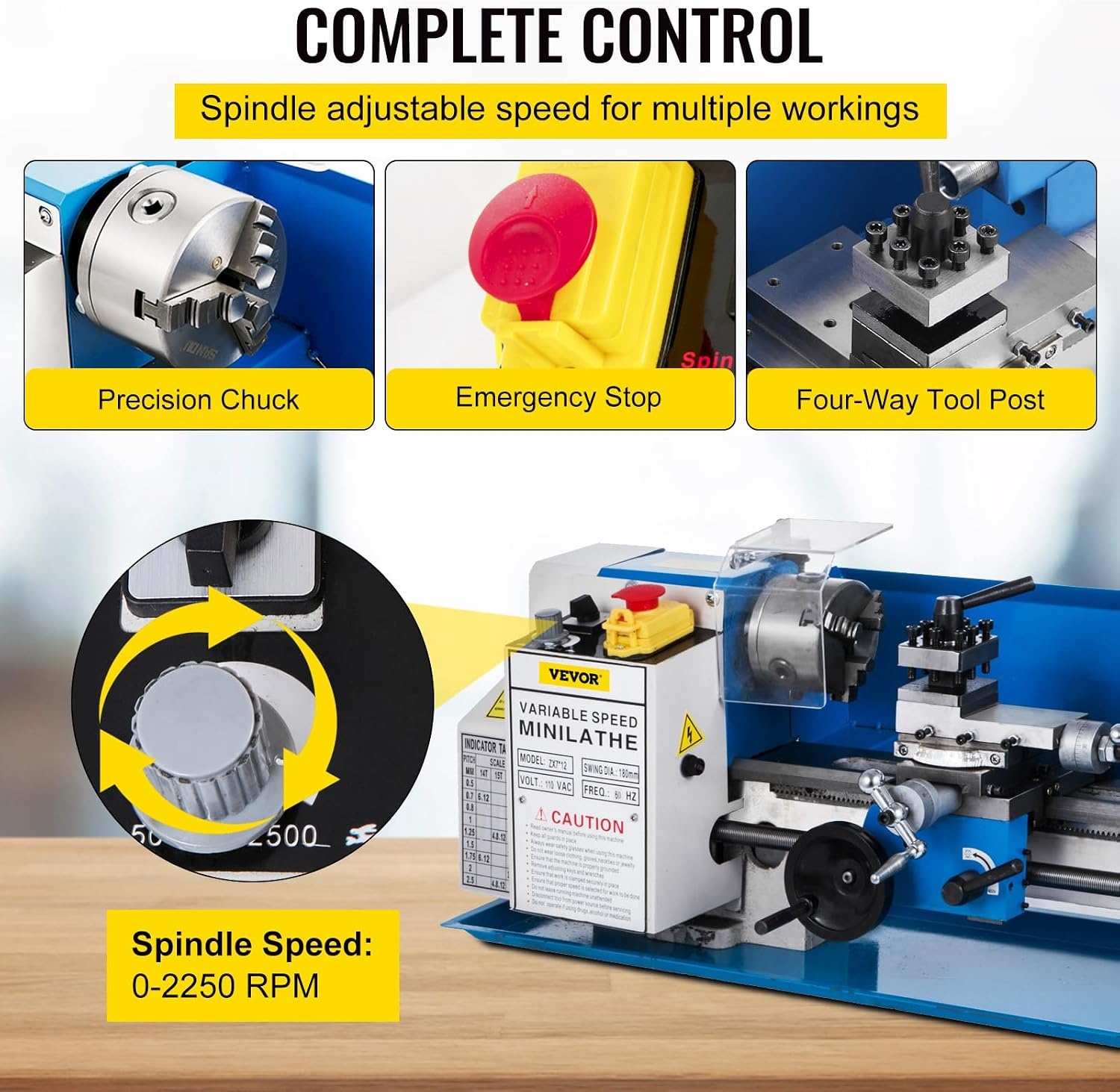 image:imageVEVOR Metal Lathe 7x12 Precision Bench Top Mini Metal Lathe 550W Variable Speed 502500 RPM Nylon Gear Movable Lamp for Precision Parts Processing712 in