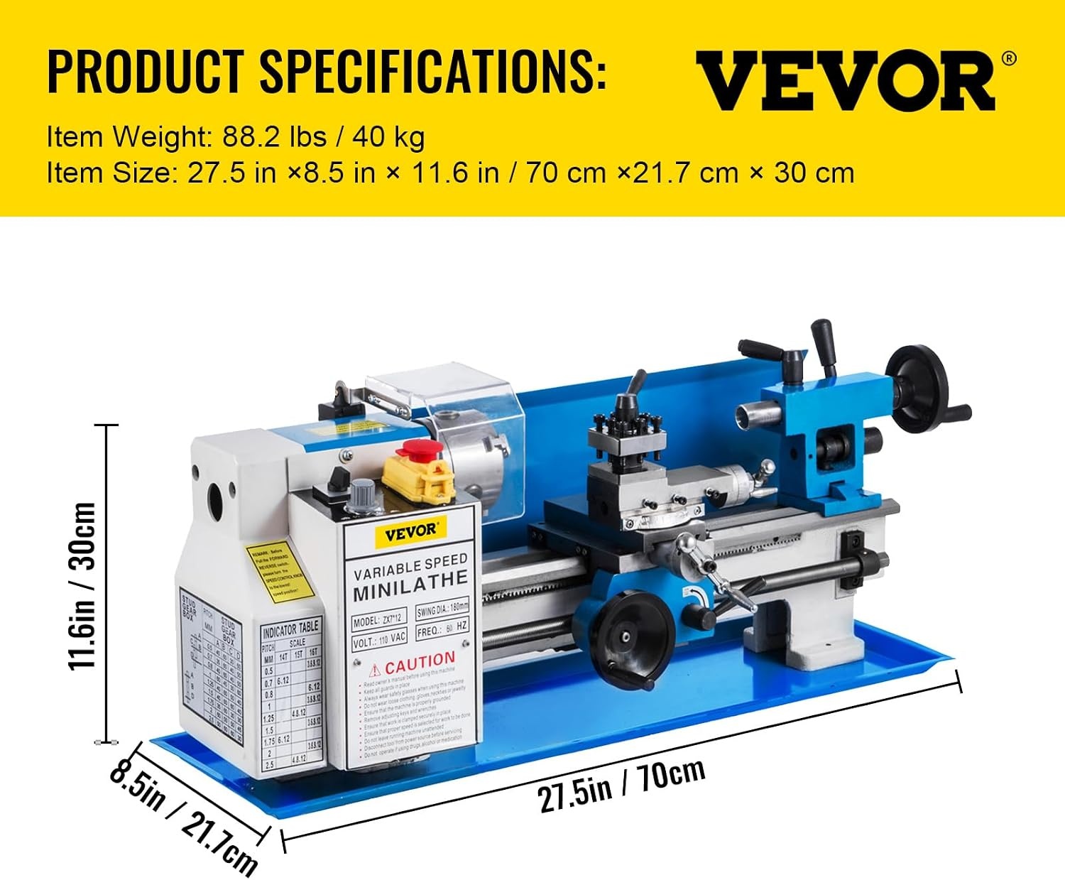 image:imageVEVOR Metal Lathe 7x12 Precision Bench Top Mini Metal Lathe 550W Variable Speed 502500 RPM Nylon Gear Movable Lamp for Precision Parts Processing712 in