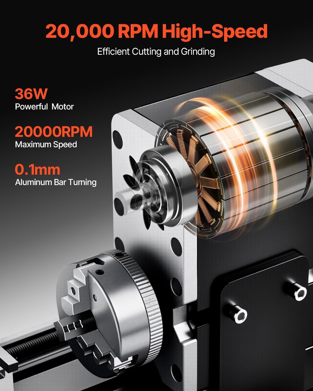 image:imageVEVOR Metal Lathe 7x12 Precision Bench Top Mini Metal Lathe 550W Variable Speed 502500 RPM Nylon Gear Movable Lamp for Precision Parts ProcessingMini36W