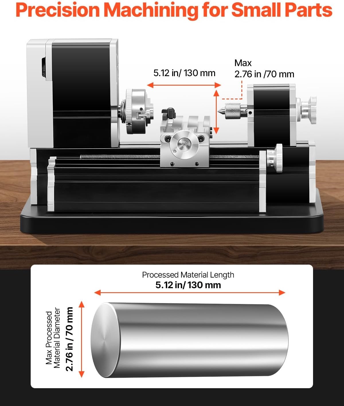 image:imageVEVOR Metal Lathe 7x12 Precision Bench Top Mini Metal Lathe 550W Variable Speed 502500 RPM Nylon Gear Movable Lamp for Precision Parts ProcessingMini36W