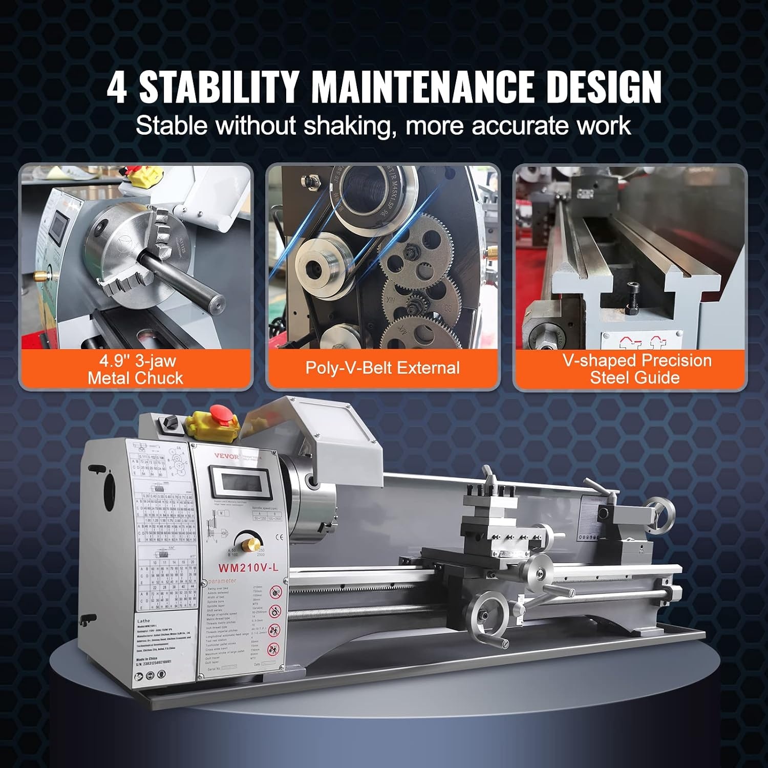 image:imageVEVOR Metal Lathe 83 x 295 Benchtop Metal Lathe 02500 RPM Continuously Variable Speed 750W Brushless Motor Metal Gears with LCD Display Metal Lathe Machine83 295