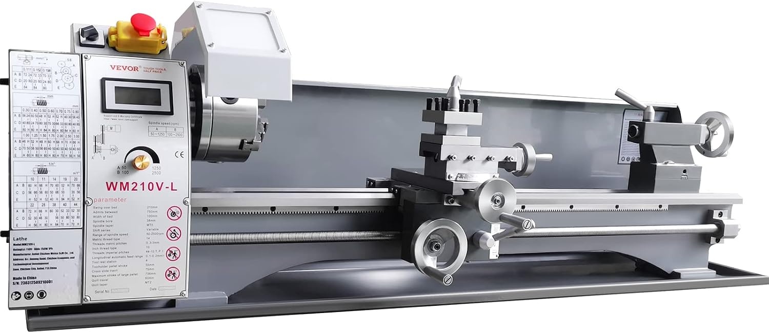 image:imageVEVOR Metal Lathe 83 x 295 Benchtop Metal Lathe 02500 RPM Continuously Variable Speed 750W Brushless Motor Metal Gears with LCD Display Metal Lathe Machine83 295