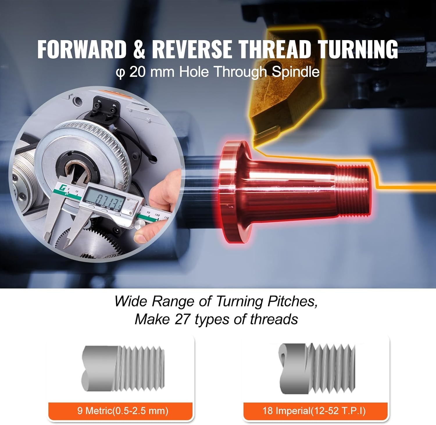image:imageVEVOR Metal Lathe 83 x 295 Benchtop Metal Lathe 02500 RPM Continuously Variable Speed 750W Brushless Motor Metal Gears with LCD Display Metal Lathe Machine7 1378