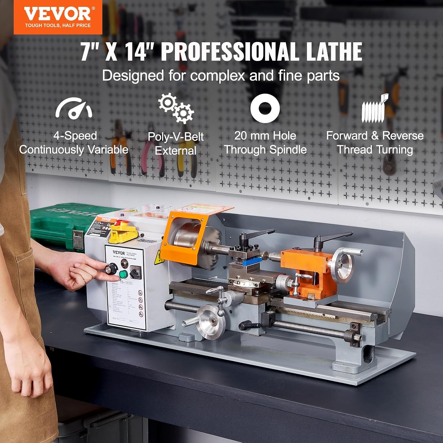 image:imageVEVOR Metal Lathe 83 x 295 Benchtop Metal Lathe 02500 RPM Continuously Variable Speed 750W Brushless Motor Metal Gears with LCD Display Metal Lathe Machine7 1378