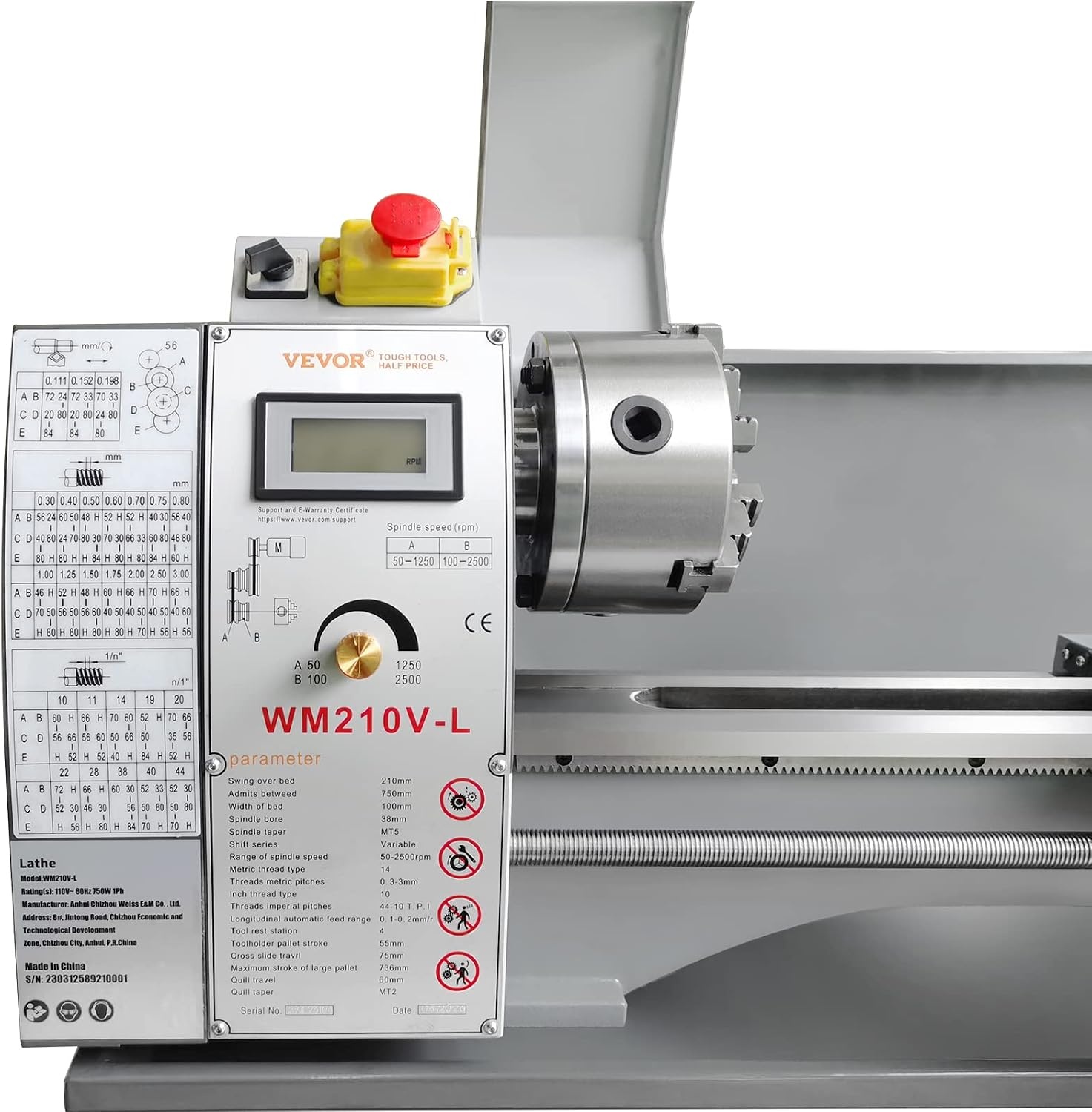 image:imageVEVOR Metal Lathe 83 x 295 Benchtop Metal Lathe 02500 RPM Continuously Variable Speed 750W Brushless Motor Metal Gears with LCD Display Metal Lathe Machine83 295