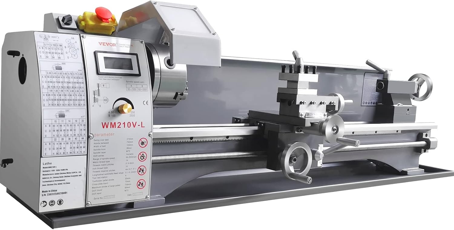 image:imageVEVOR Metal Lathe 83 x 295 Benchtop Metal Lathe 02500 RPM Continuously Variable Speed 750W Brushless Motor Metal Gears with LCD Display Metal Lathe Machine83 295