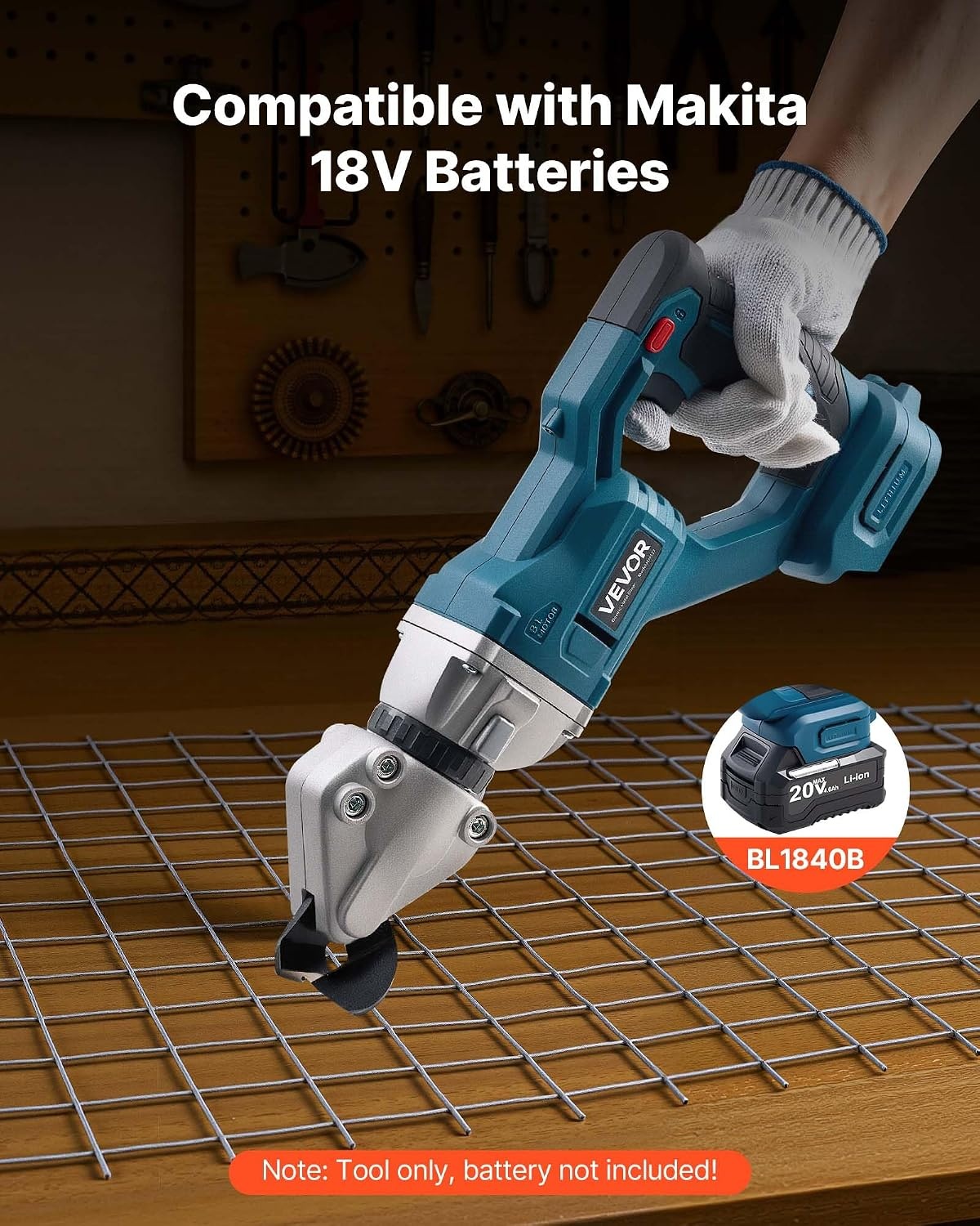 image:imageVEVOR Metal Shear Cordless Sheet Metal Cutter with 360Degree Pivoting Head Double Blades 110VAC 20VDC Cuts 18 GA Galvanized Steel 20 GA Stainless Steel Aluminum Plastic Cardboard 2800SPMCordless Sheet Metal Shear