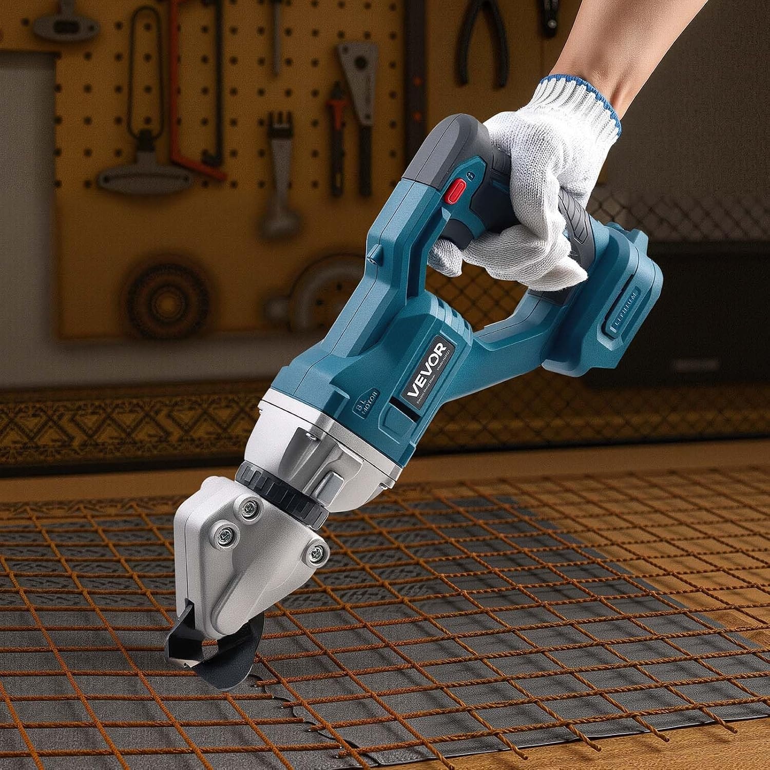 image:imageVEVOR Metal Shear Cordless Sheet Metal Cutter with 360Degree Pivoting Head Double Blades 110VAC 20VDC Cuts 18 GA Galvanized Steel 20 GA Stainless Steel Aluminum Plastic Cardboard 2800SPMCordless Sheet Metal Shear