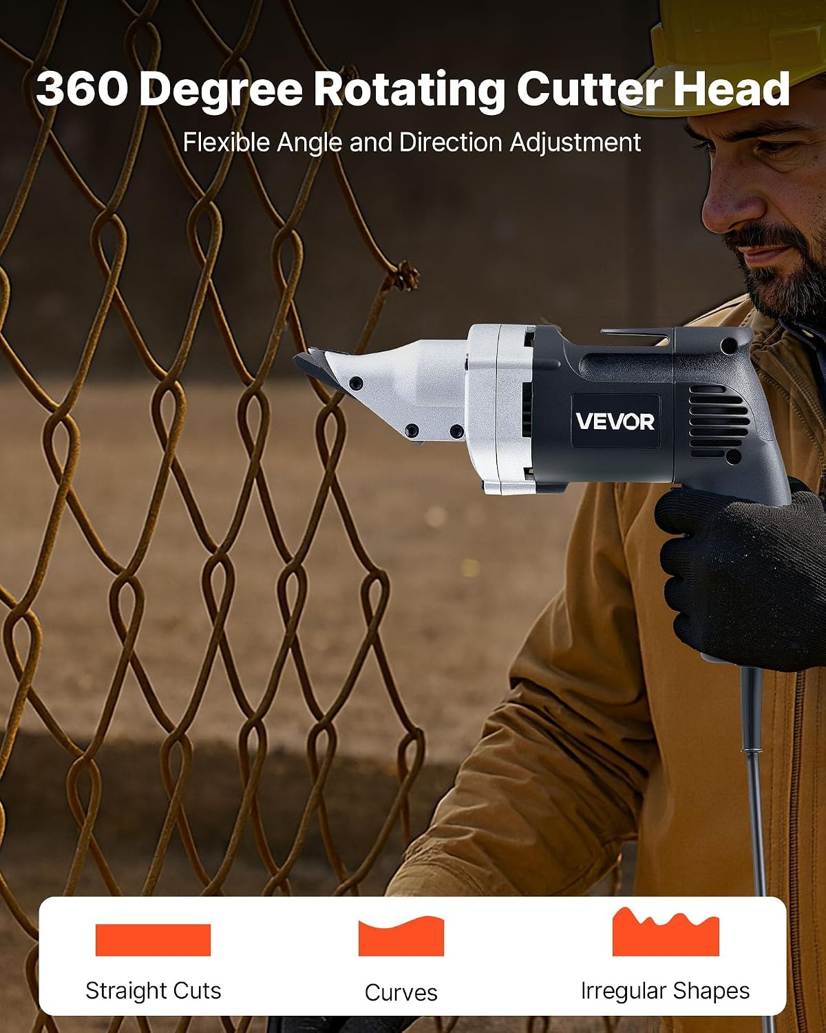 image:imageVEVOR Metal Shear Cordless Sheet Metal Cutter with 360Degree Pivoting Head Double Blades 110VAC 20VDC Cuts 18 GA Galvanized Steel 20 GA Stainless Steel Aluminum Plastic Cardboard 2800SPMCorded Sheet Metal Shear