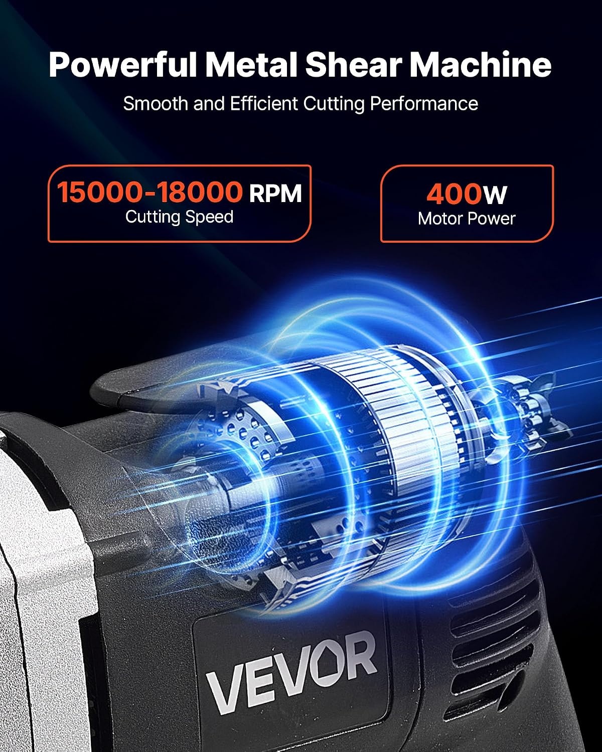 image:imageVEVOR Metal Shear Cordless Sheet Metal Cutter with 360Degree Pivoting Head Double Blades 110VAC 20VDC Cuts 18 GA Galvanized Steel 20 GA Stainless Steel Aluminum Plastic Cardboard 2800SPMCorded Sheet Metal Shear