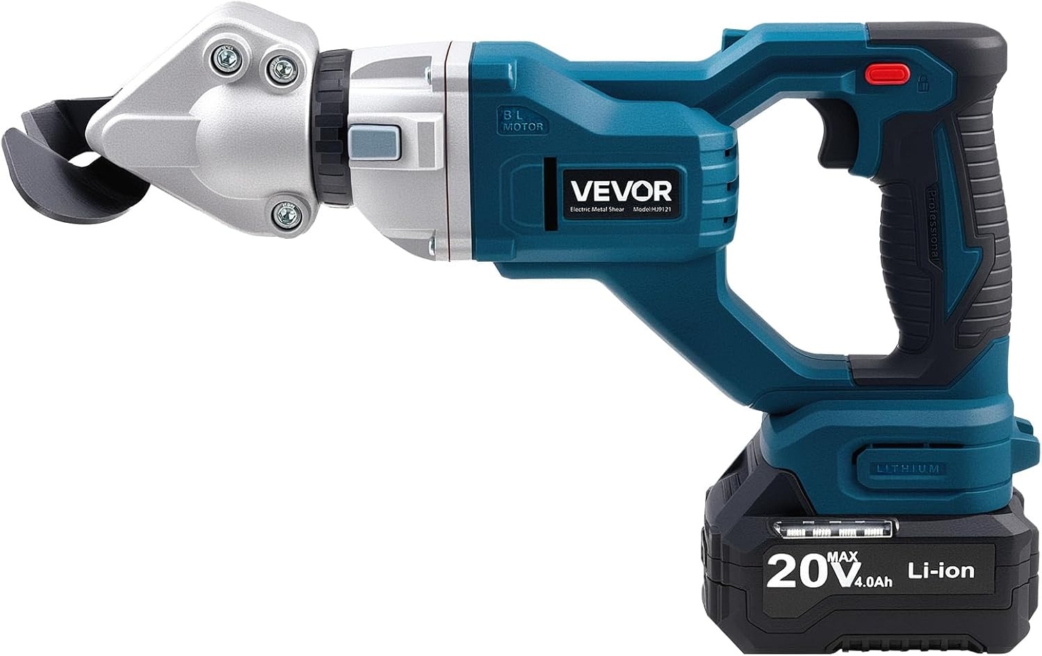 image:imageVEVOR Metal Shear Cordless Sheet Metal Cutter with 360Degree Pivoting Head Double Blades 110VAC 20VDC Cuts 18 GA Galvanized Steel 20 GA Stainless Steel Aluminum Plastic Cardboard 2800SPMCordless Sheet Metal Shear with Battery