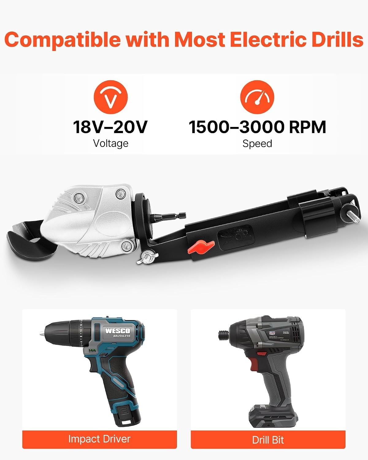 image:imageVEVOR Metal ShearCutter Drill Attachment Sheet Metal Cutter with 360Degree Pivoting Head Sharp BladesIdeal for 18 GA Galvanized Steel 20 GA Stainless Steel Aluminum Plate Plastic Cardboard