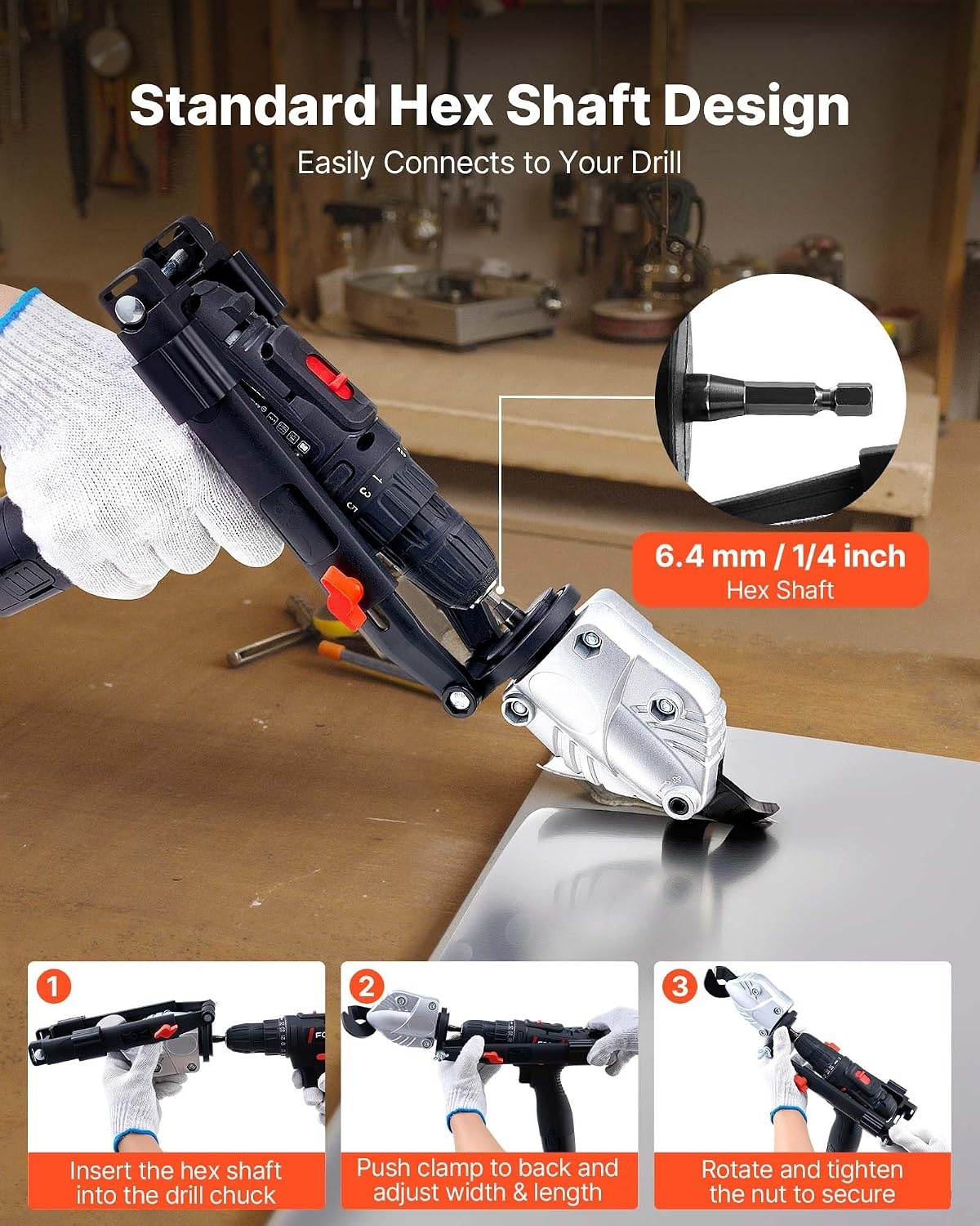 image:imageVEVOR Metal ShearCutter Drill Attachment Sheet Metal Cutter with 360Degree Pivoting Head Sharp BladesIdeal for 18 GA Galvanized Steel 20 GA Stainless Steel Aluminum Plate Plastic Cardboard