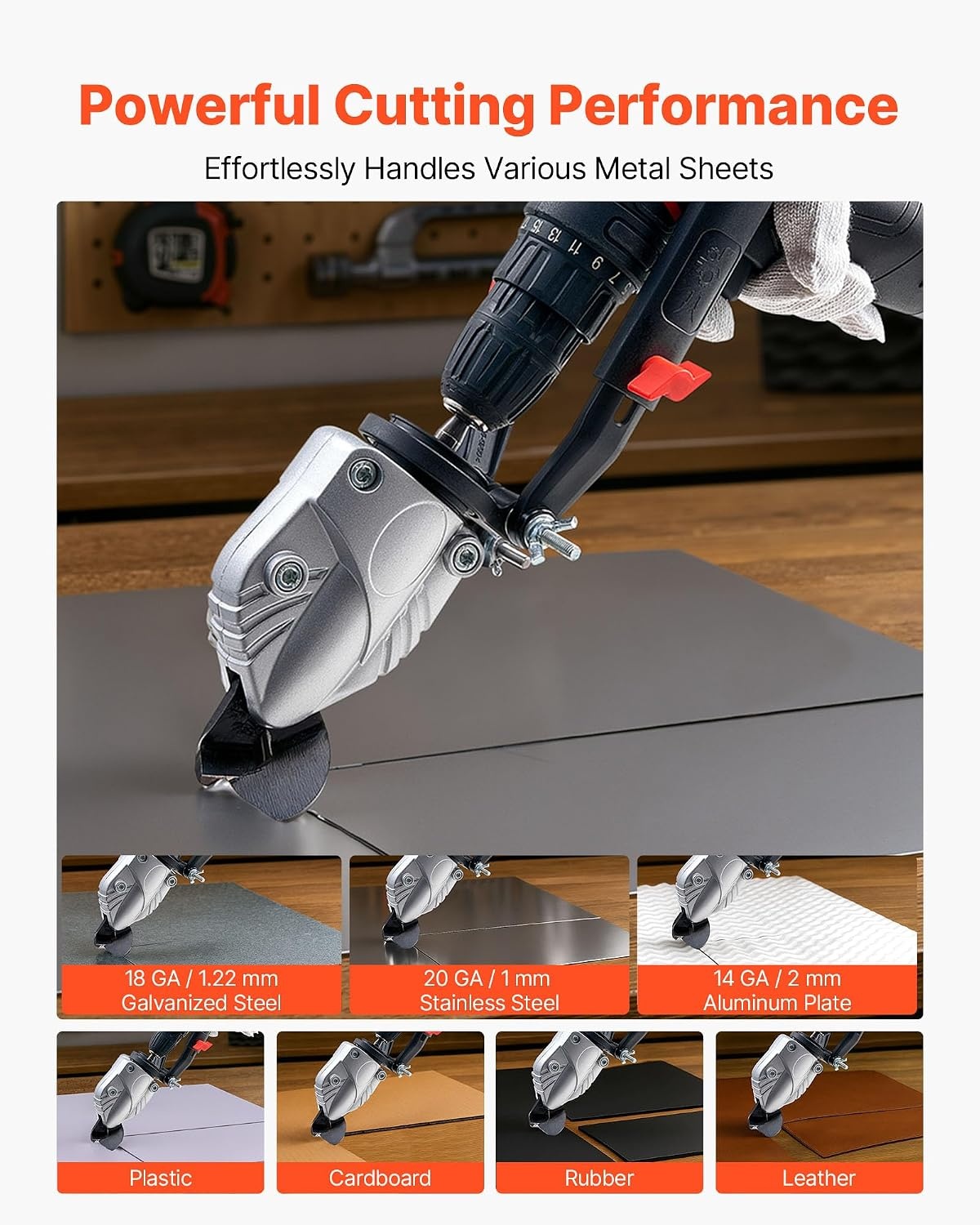 image:imageVEVOR Metal ShearCutter Drill Attachment Sheet Metal Cutter with 360Degree Pivoting Head Sharp BladesIdeal for 18 GA Galvanized Steel 20 GA Stainless Steel Aluminum Plate Plastic Cardboard