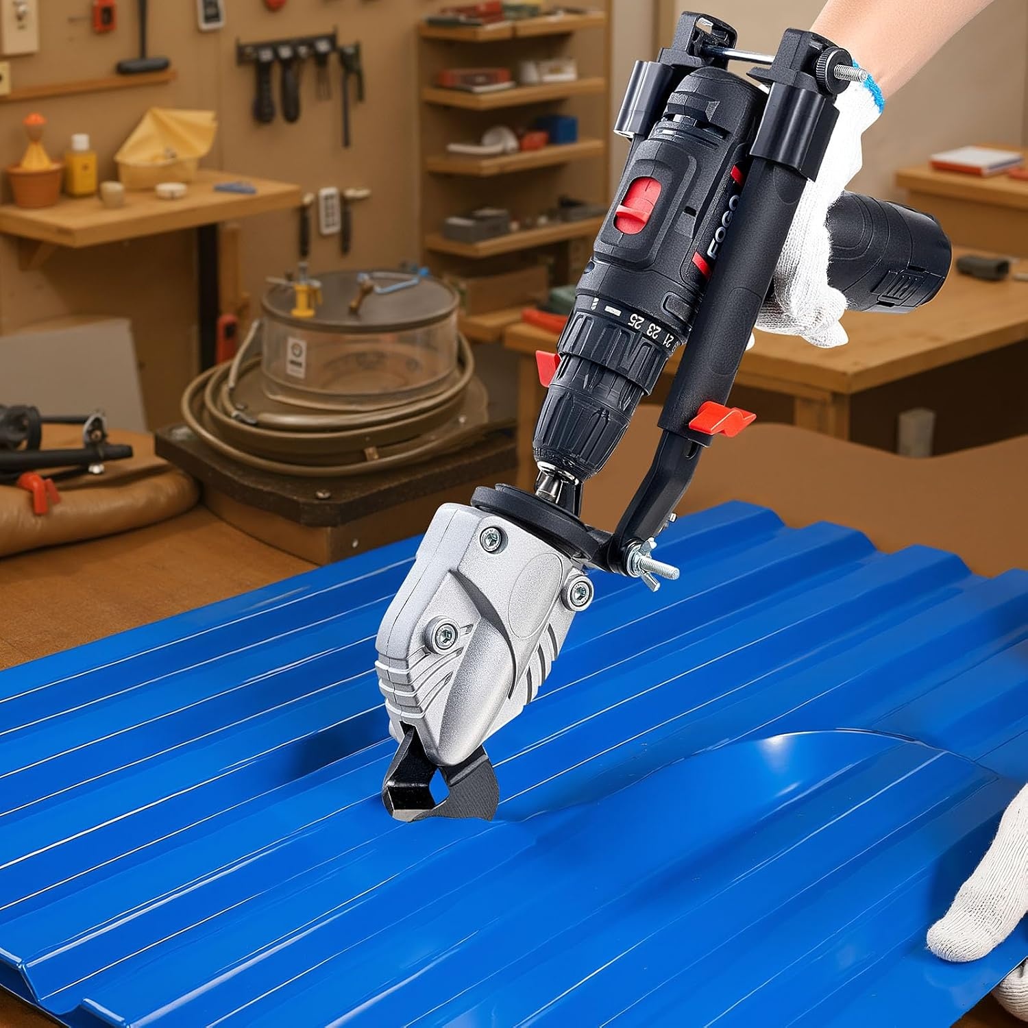 image:imageVEVOR Metal ShearCutter Drill Attachment Sheet Metal Cutter with 360Degree Pivoting Head Sharp BladesIdeal for 18 GA Galvanized Steel 20 GA Stainless Steel Aluminum Plate Plastic Cardboard