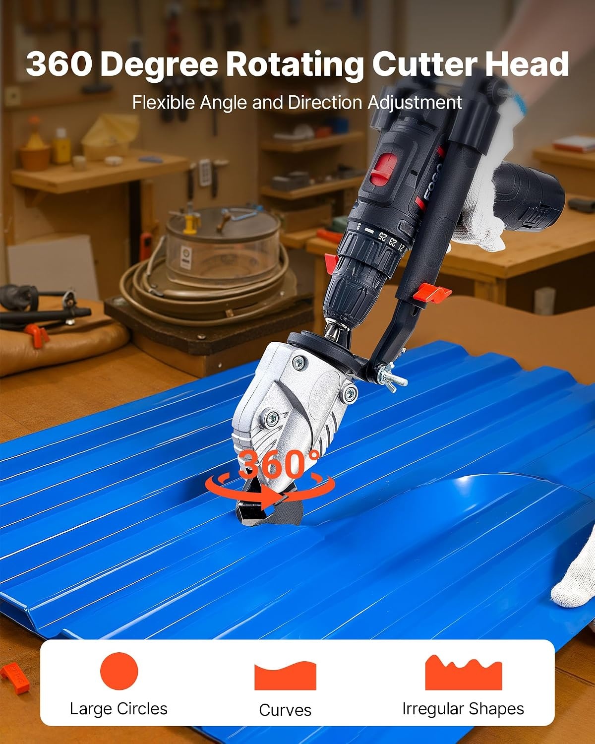 image:imageVEVOR Metal ShearCutter Drill Attachment Sheet Metal Cutter with 360Degree Pivoting Head Sharp BladesIdeal for 18 GA Galvanized Steel 20 GA Stainless Steel Aluminum Plate Plastic Cardboard