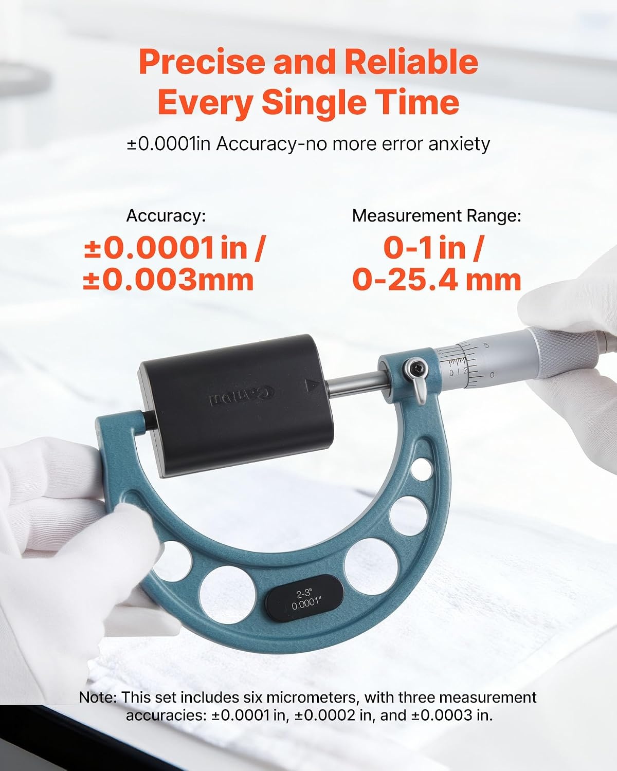 image:imageVEVOR Micrometer Set Digital Outside Micrometer 01 inch Measuring Range 000005 Resolution UltraPrecision 00001 Accuracy LCD Screen inmm Switch Carbide Tip with Protective Case011223344556