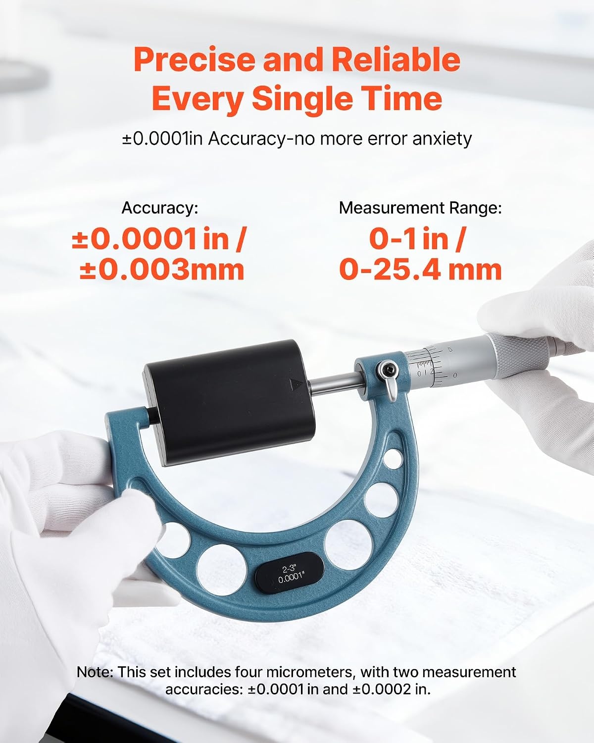 image:imageVEVOR Micrometer Set Digital Outside Micrometer 01 inch Measuring Range 000005 Resolution UltraPrecision 00001 Accuracy LCD Screen inmm Switch Carbide Tip with Protective Case01122334