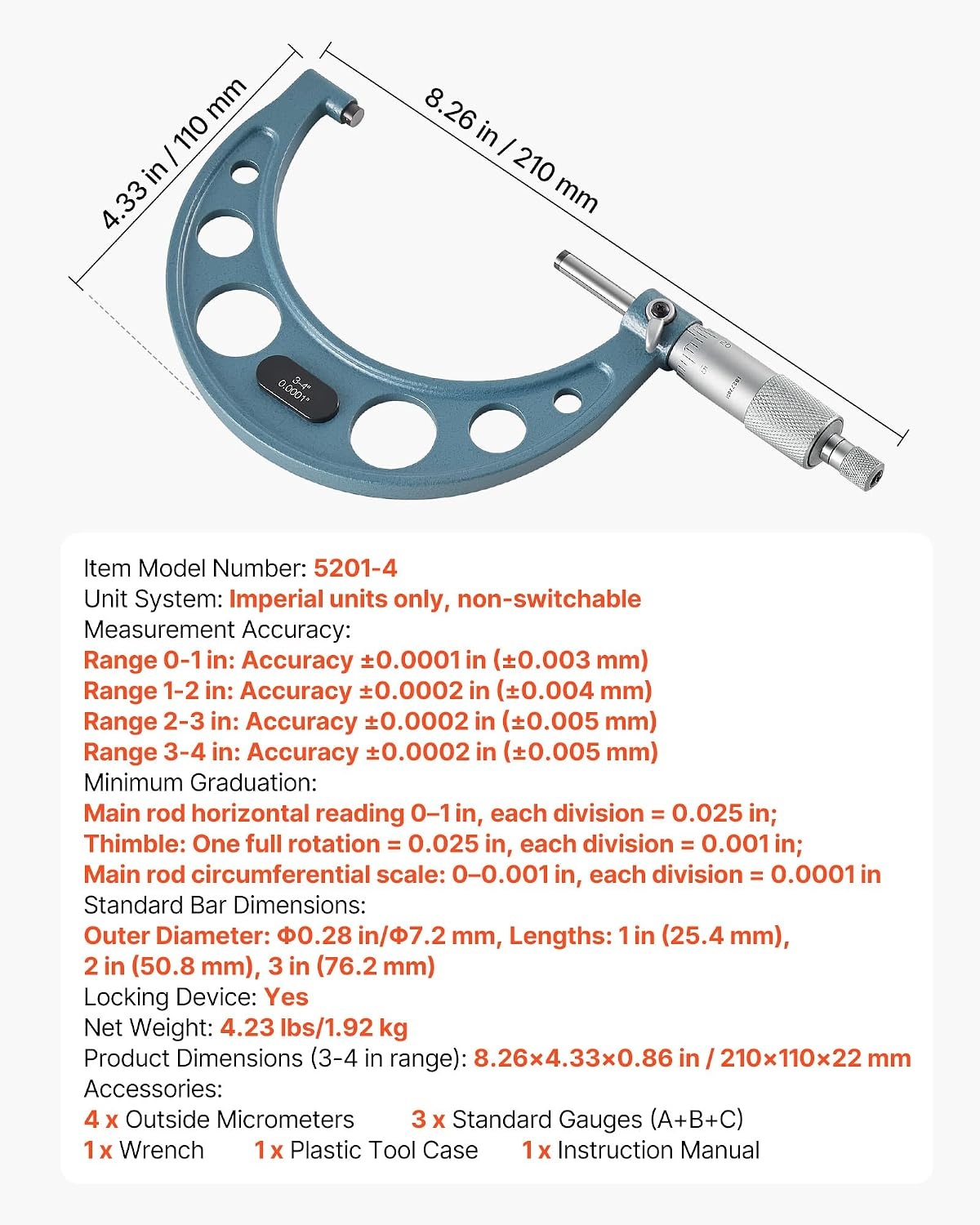 image:imageVEVOR Micrometer Set Digital Outside Micrometer 01 inch Measuring Range 000005 Resolution UltraPrecision 00001 Accuracy LCD Screen inmm Switch Carbide Tip with Protective Case01122334