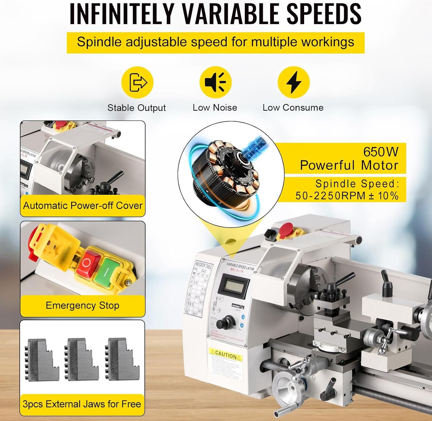 image:imageVEVOR Mini Metal Lathe 8x14 Mini Lathe Machine 2250 PRM Variable Speed Change Precision Mini Lathe 650W Metal Working Lathe Milling Machine for Various Types of Turning716 Metal Lathe