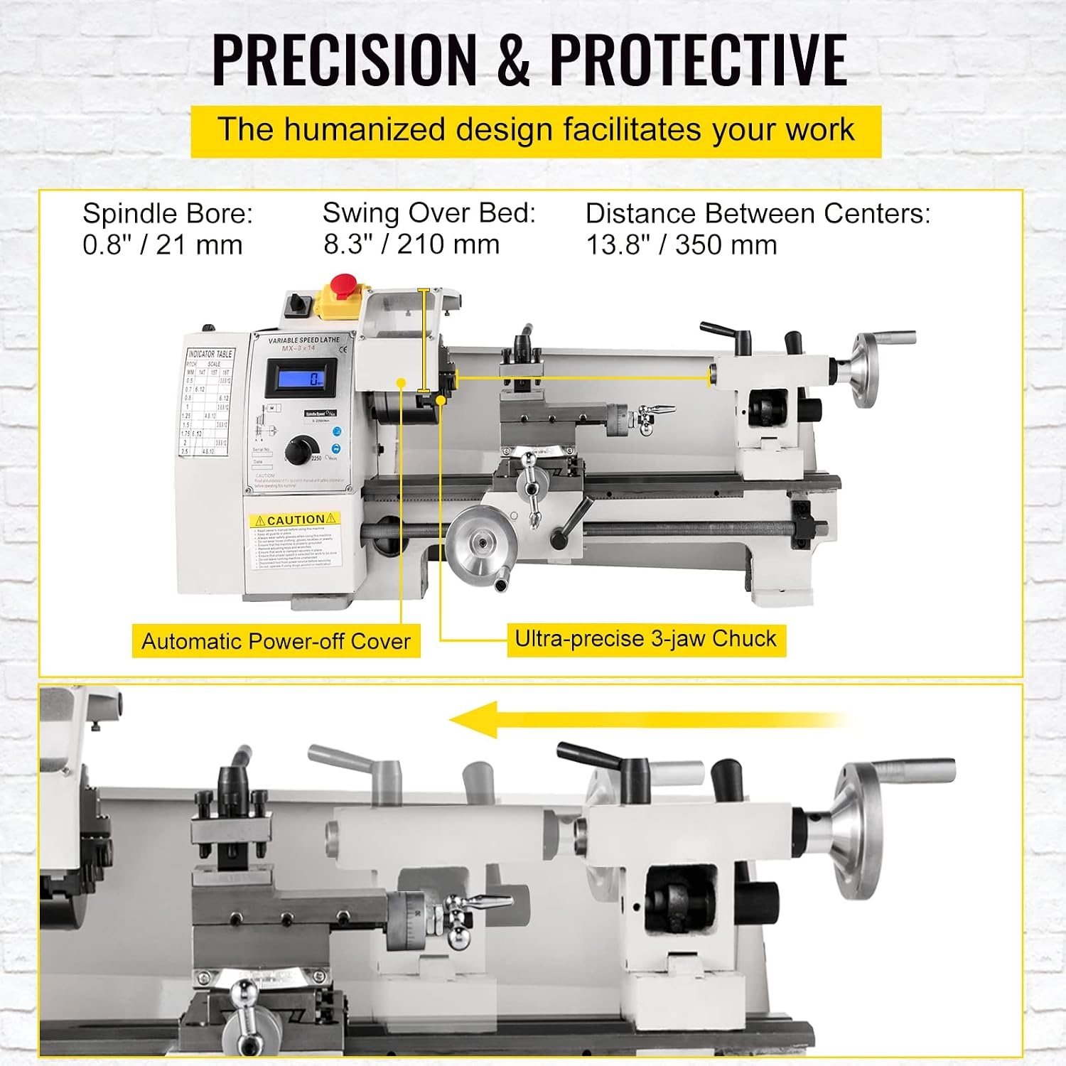 image:imageVEVOR Mini Metal Lathe 8x14 Mini Lathe Machine 2250 PRM Variable Speed Change Precision Mini Lathe 650W Metal Working Lathe Milling Machine for Various Types of Turning716 Metal Lathe