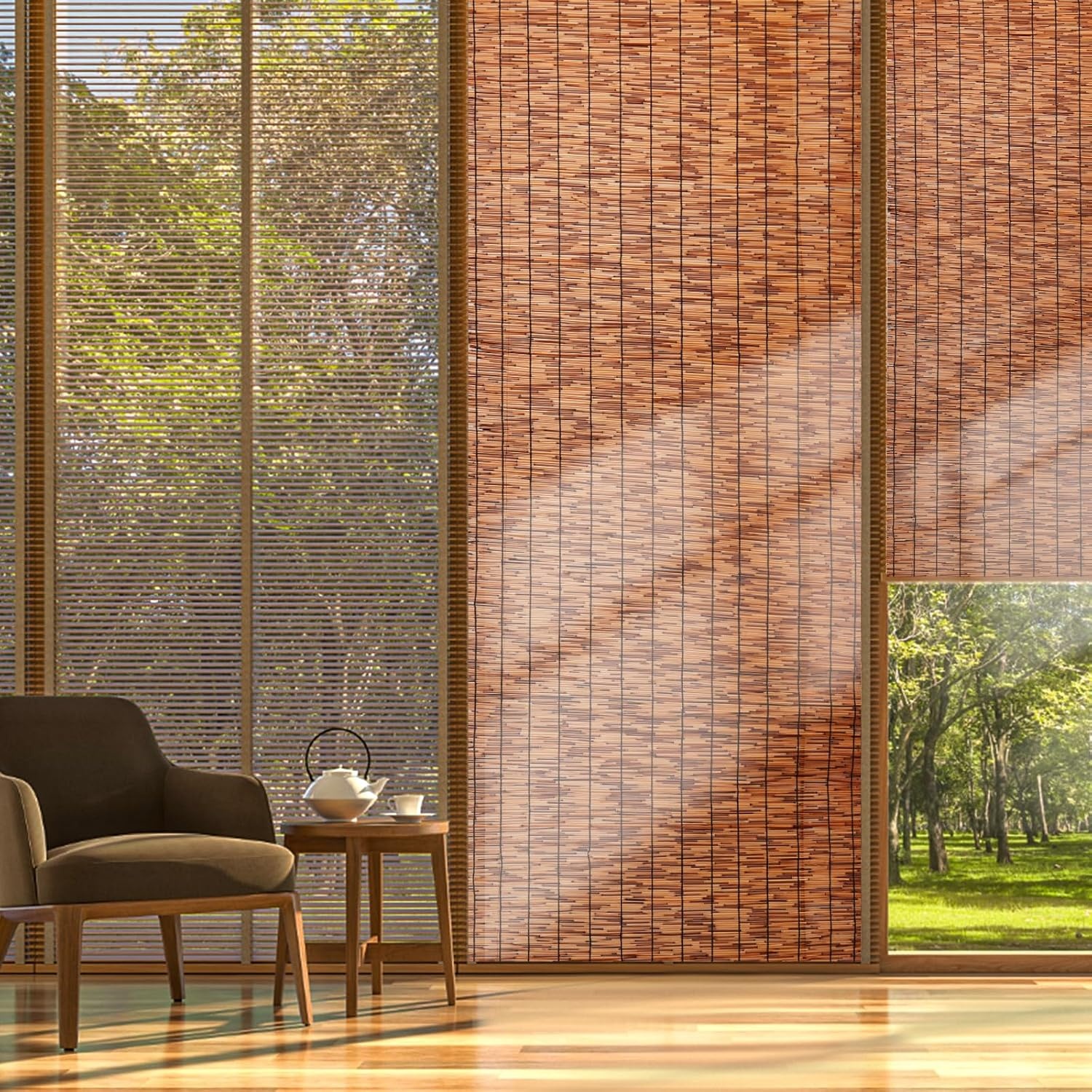 image:imageVEVOR Natural Reed Fencing 4 ft x 164 ft 3 Pack Decorative Natural Reed Fencing Roll Decorative Fence for Backyard Divider Privacy Screen Panel Curtain for Balcony Patio Garden Backyard OutdoorBrown