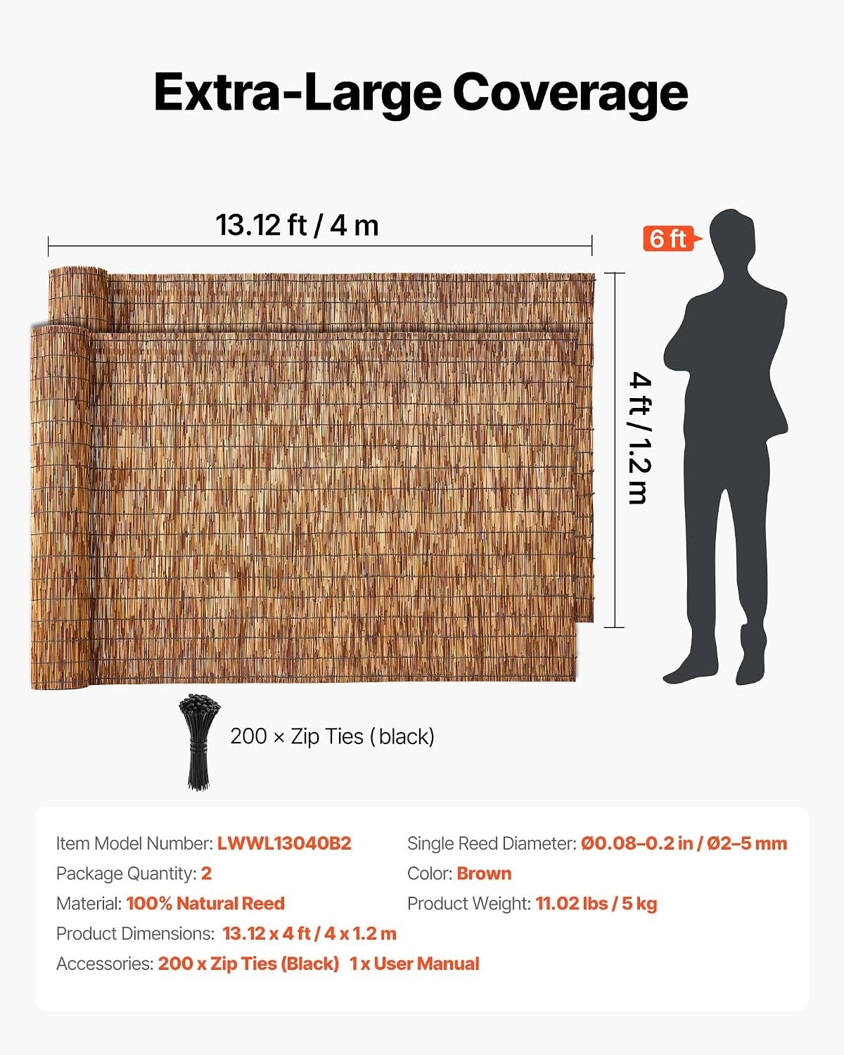 image:imageVEVOR Natural Reed Fencing 4 ft x 164 ft 3 Pack Decorative Natural Reed Fencing Roll Decorative Fence for Backyard Divider Privacy Screen Panel Curtain for Balcony Patio Garden Backyard OutdoorBrown