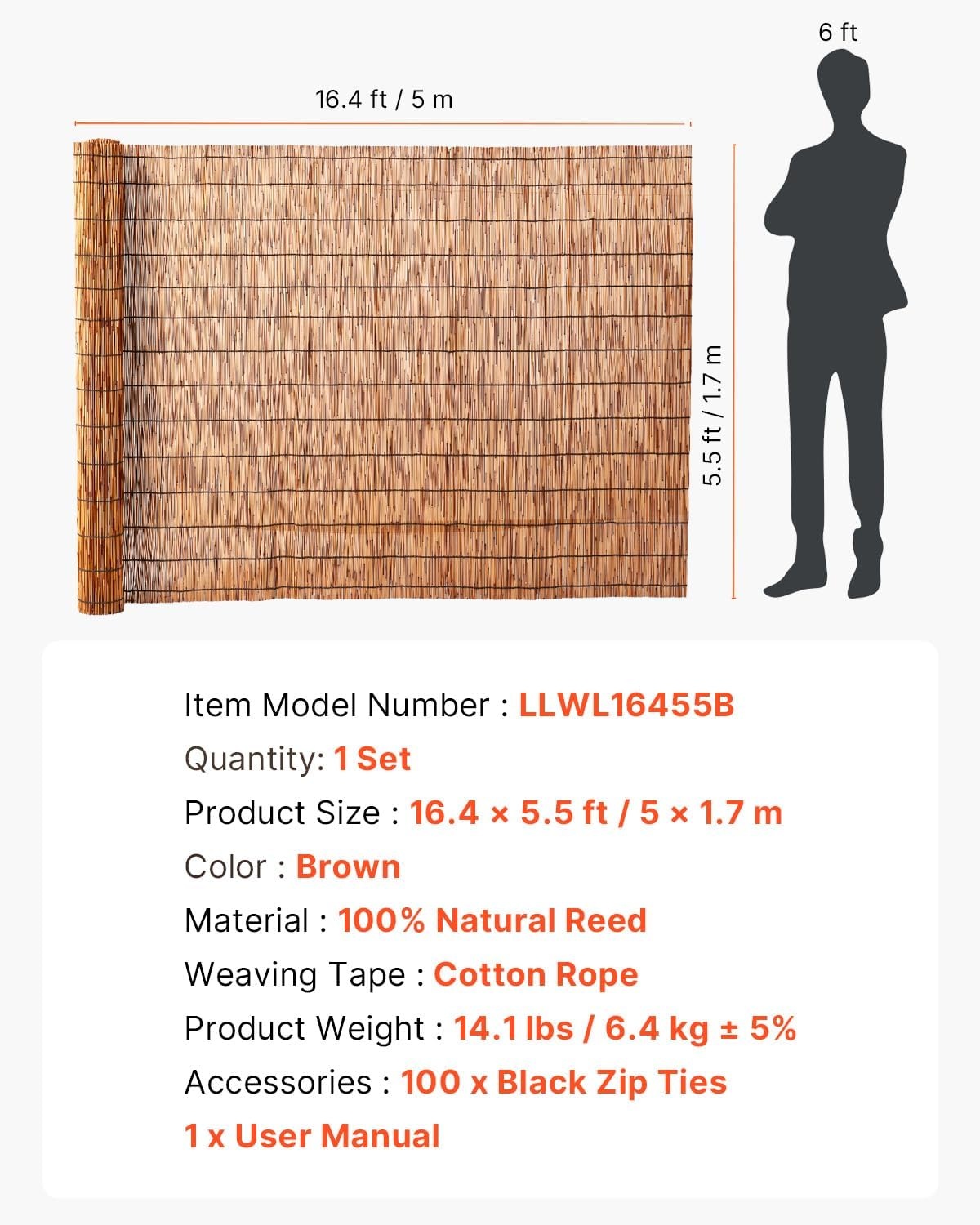 image:imageVEVOR Natural Reed Fencing 4 ft x 164 ft 3 Pack Decorative Natural Reed Fencing Roll Decorative Fence for Backyard Divider Privacy Screen Panel Curtain for Balcony Patio Garden Backyard OutdoorBrown