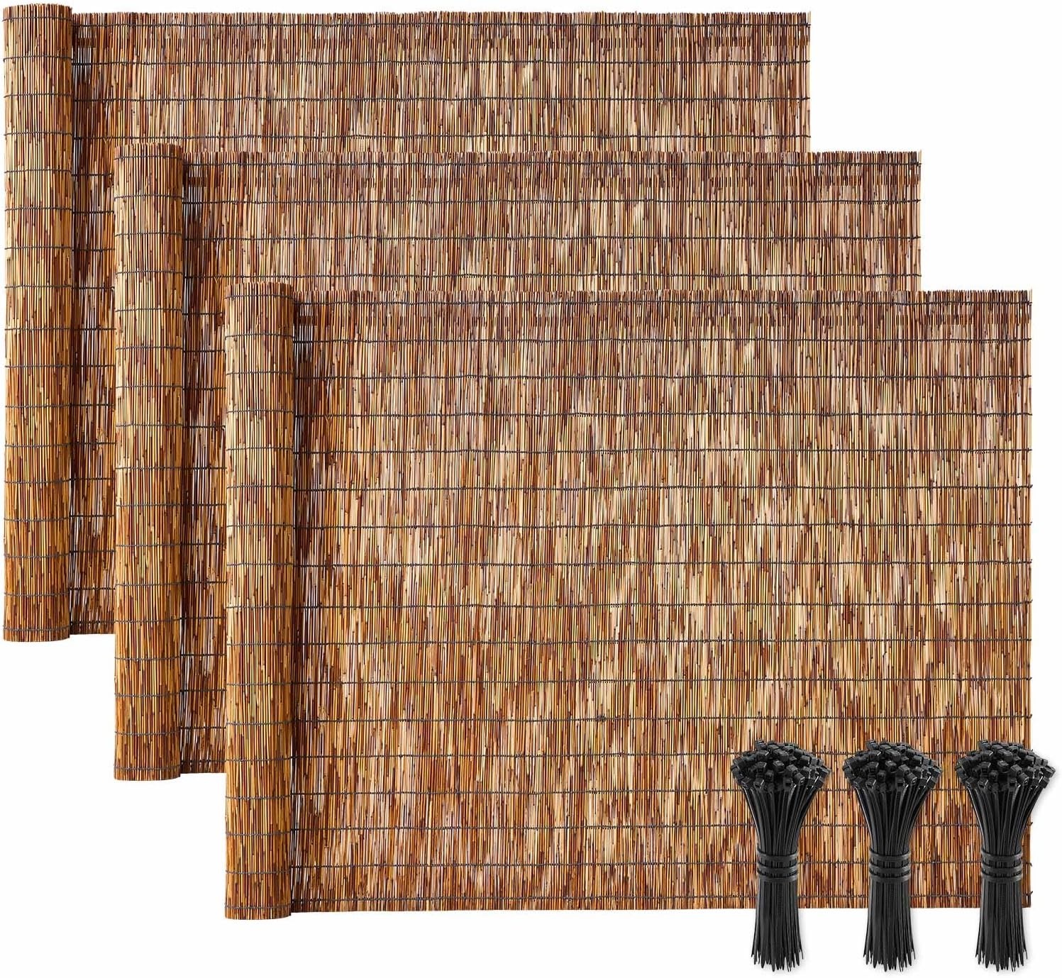 image:imageVEVOR Natural Reed Fencing 4 ft x 164 ft 3 Pack Decorative Natural Reed Fencing Roll Decorative Fence for Backyard Divider Privacy Screen Panel Curtain for Balcony Patio Garden Backyard OutdoorBrown