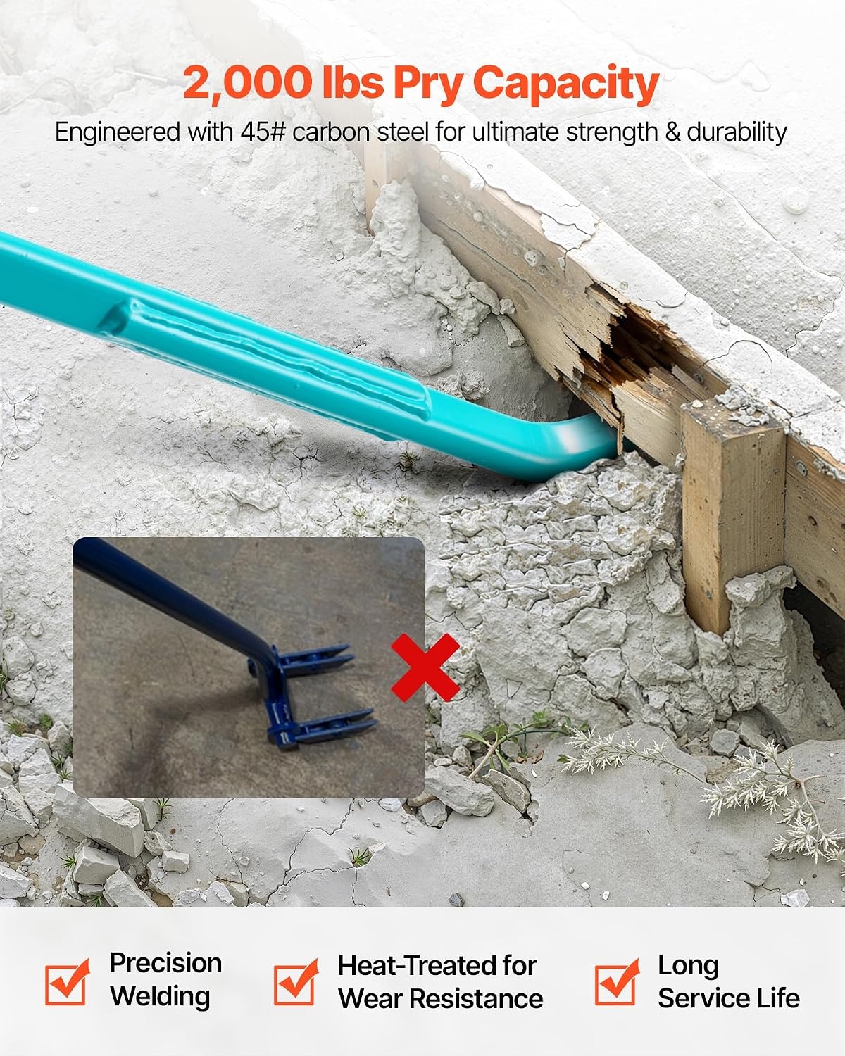 image:imageVEVOR Open Angle Monster Pry Bar 525 Inch Carbon Steel Handle 2000lbs Prying Capacity Pry Lever Bar Crowbar for Concrete Demolition Crowbaring Ideal for Construction amp Industrial Use56inch