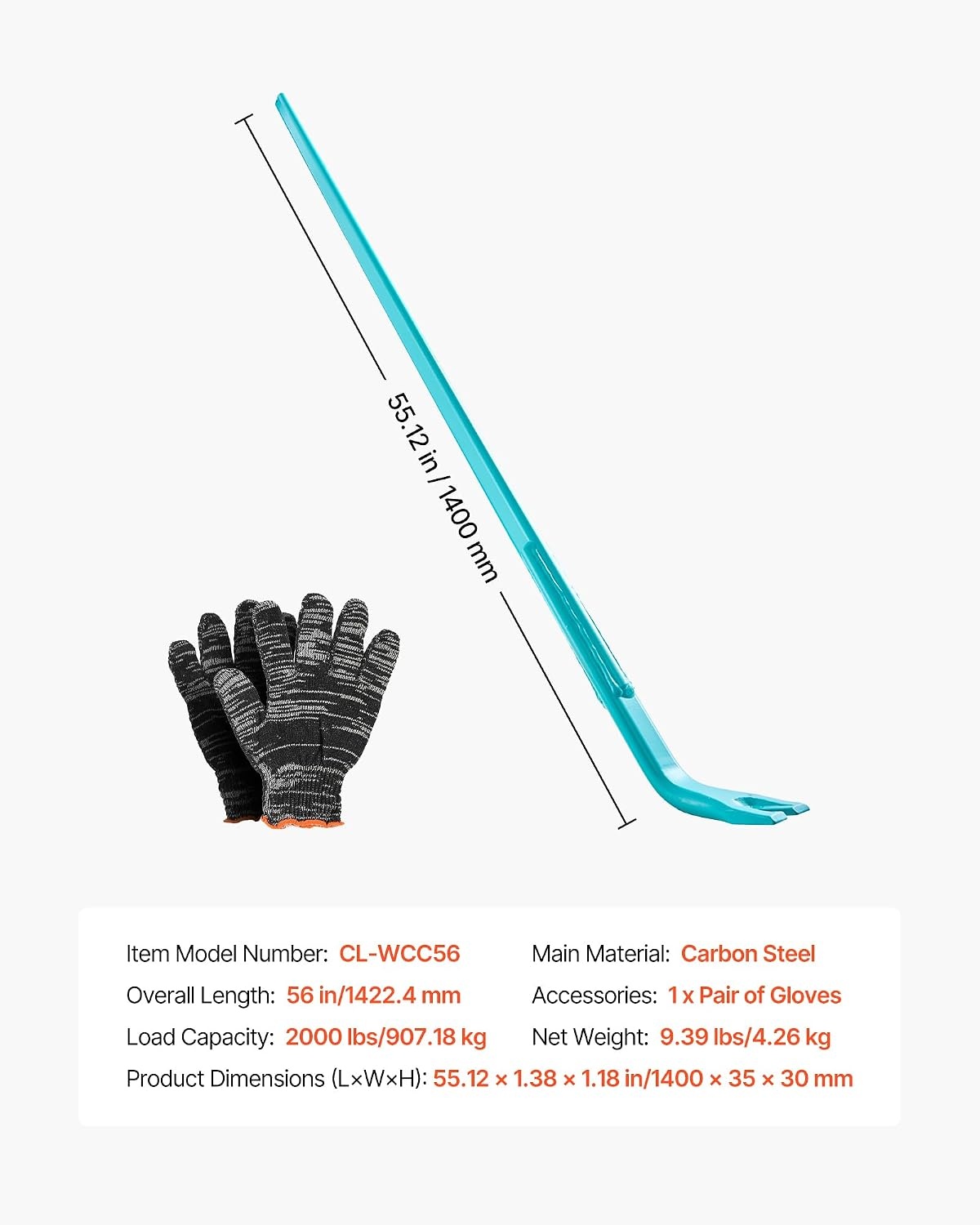 image:imageVEVOR Open Angle Monster Pry Bar 525 Inch Carbon Steel Handle 2000lbs Prying Capacity Pry Lever Bar Crowbar for Concrete Demolition Crowbaring Ideal for Construction amp Industrial Use56inch