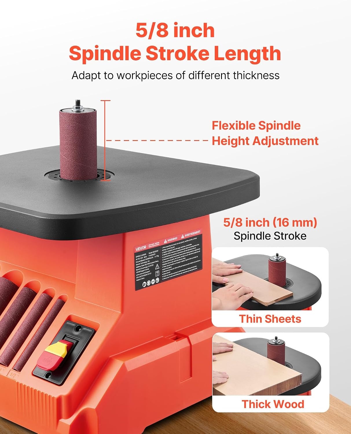 image:imageVEVOR Oscillating Spindle Sander 2400RPM Benchtop Spindle Sander with 6 Sleeves 123 58 Stroke amp 154 x 163inch Wide Worktable for Furniture Finishing Crafts Sanding DIY Woodworking