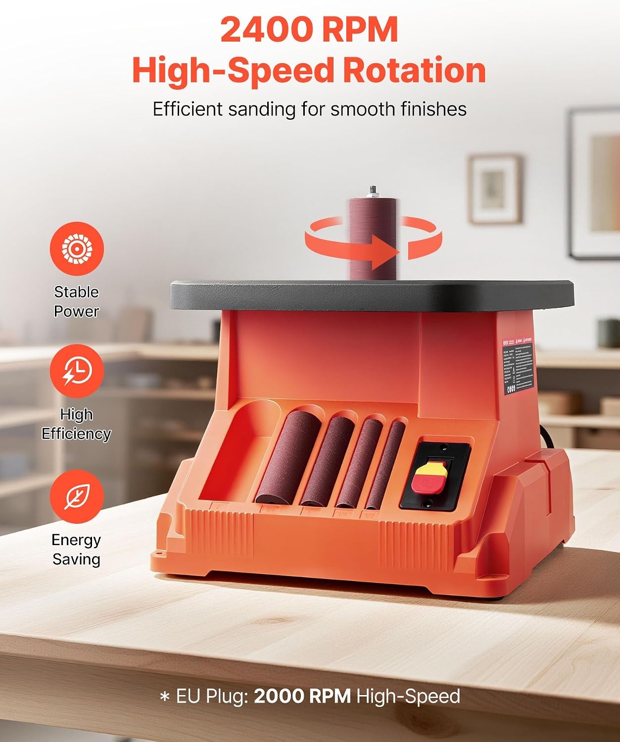 image:imageVEVOR Oscillating Spindle Sander 2400RPM Benchtop Spindle Sander with 6 Sleeves 123 58 Stroke amp 154 x 163inch Wide Worktable for Furniture Finishing Crafts Sanding DIY Woodworking