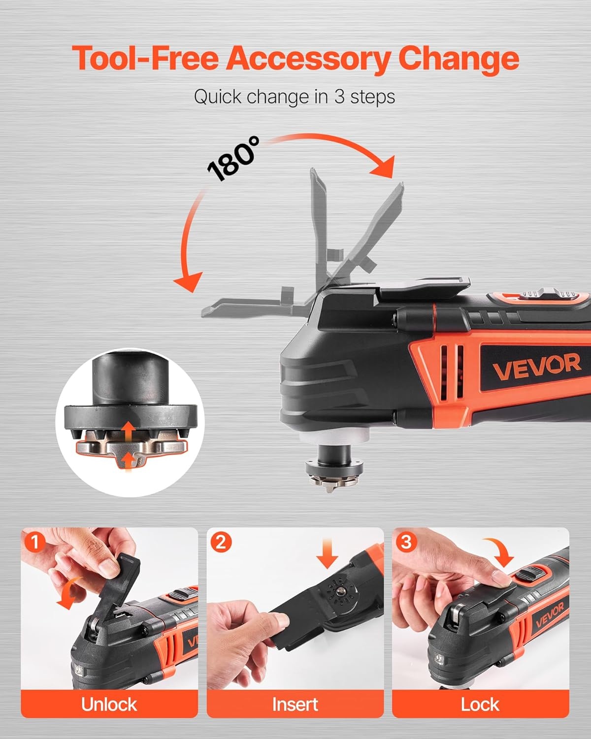 image:imageVEVOR Oscillating Tool Multitool 22Amps 22000 OPM Electric Oscillating Multi Tool Kit Corded with 28 Oscillating Angle 7PCS Saw Accessories for Cutting Scraping Sanding Floor StrippingWired Oscillating Toolred