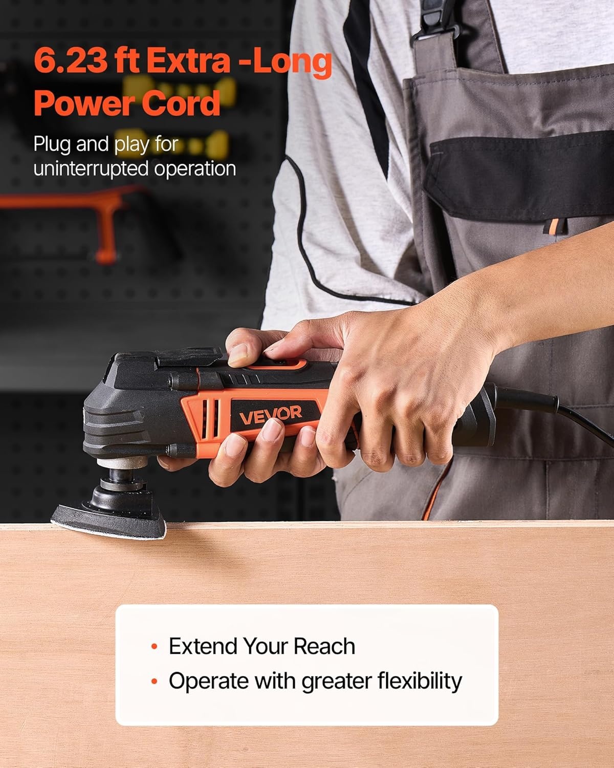 image:imageVEVOR Oscillating Tool Multitool 22Amps 22000 OPM Electric Oscillating Multi Tool Kit Corded with 28 Oscillating Angle 7PCS Saw Accessories for Cutting Scraping Sanding Floor StrippingWired Oscillating Toolred