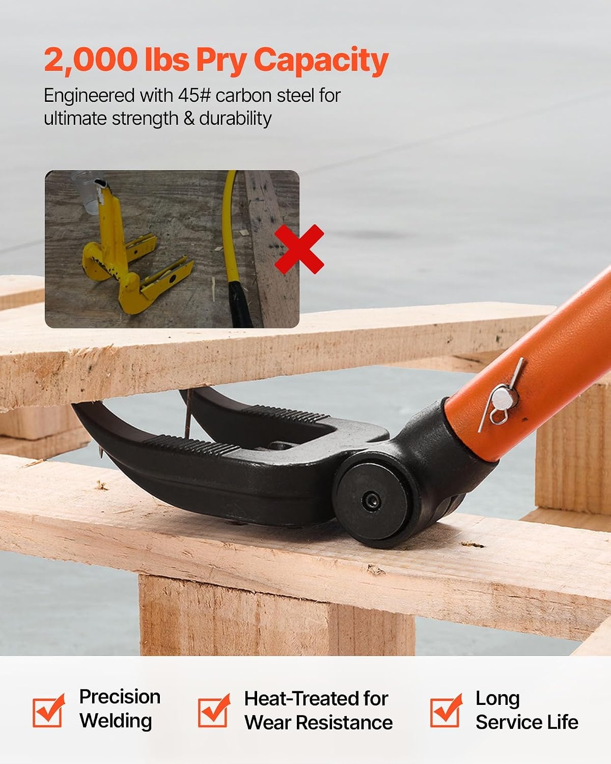 image:imageVEVOR Pallet Buster Tool with 44 Carbon Steel Handle Adjustable Head Wrecking Bar for Deck Board Removal Prying up Decking Busting Pallets amp Effortless NailScrew Pulling