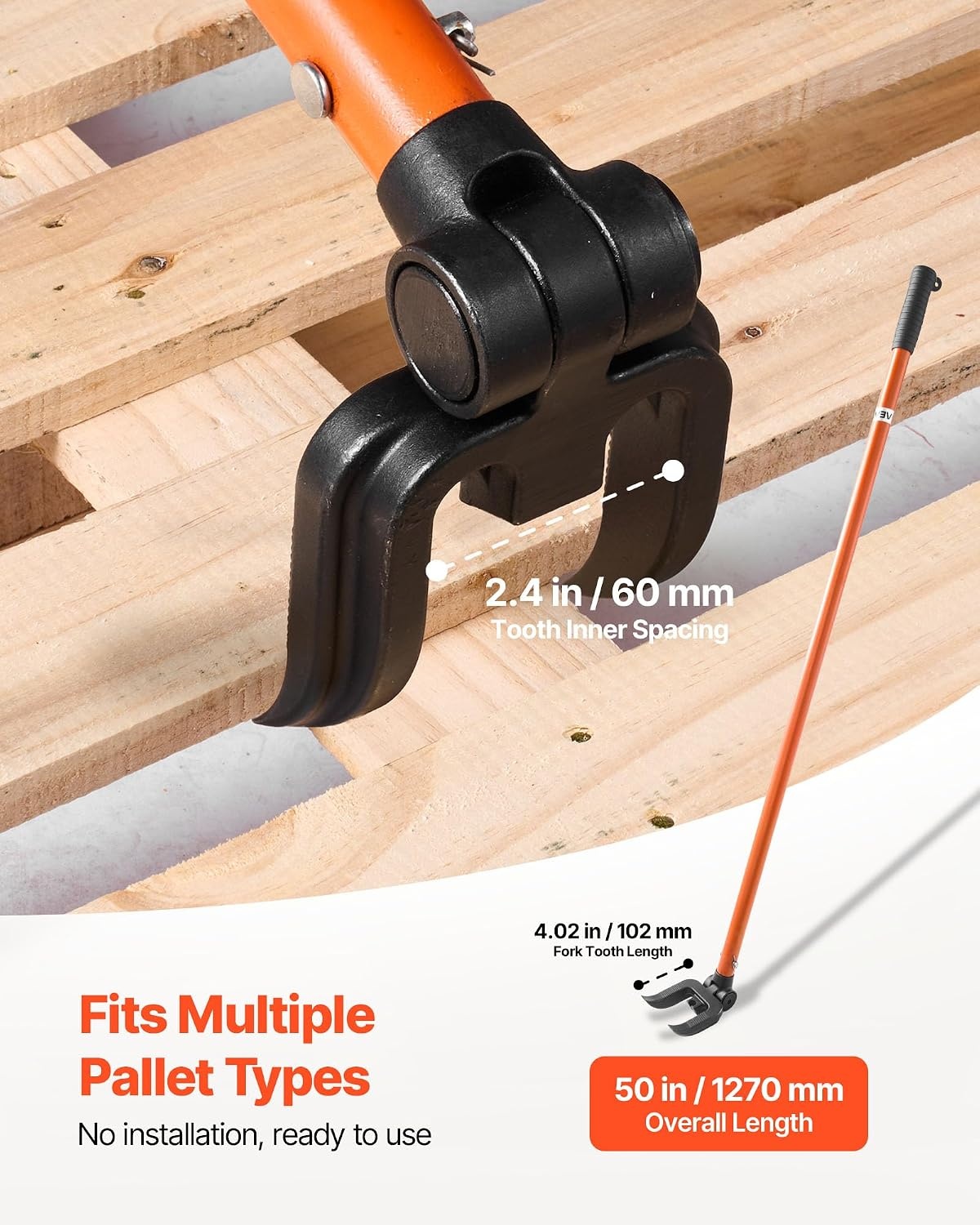 image:imageVEVOR Pallet Buster Tool with 44 Carbon Steel Handle Adjustable Head Wrecking Bar for Deck Board Removal Prying up Decking Busting Pallets amp Effortless NailScrew Pulling