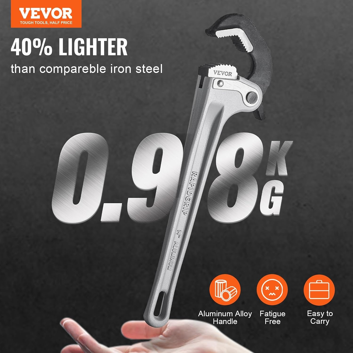 image:imageVEVOR Pipe Wrench 18 Aluminum Straight Pipe Wrench Adjustable Plumbing Wrench with High Strength Jaw and Ergonomic Handle Easy to Carry Hangable Design for Water Pipes Automotive Repairs14 Straight Pipe Wrench