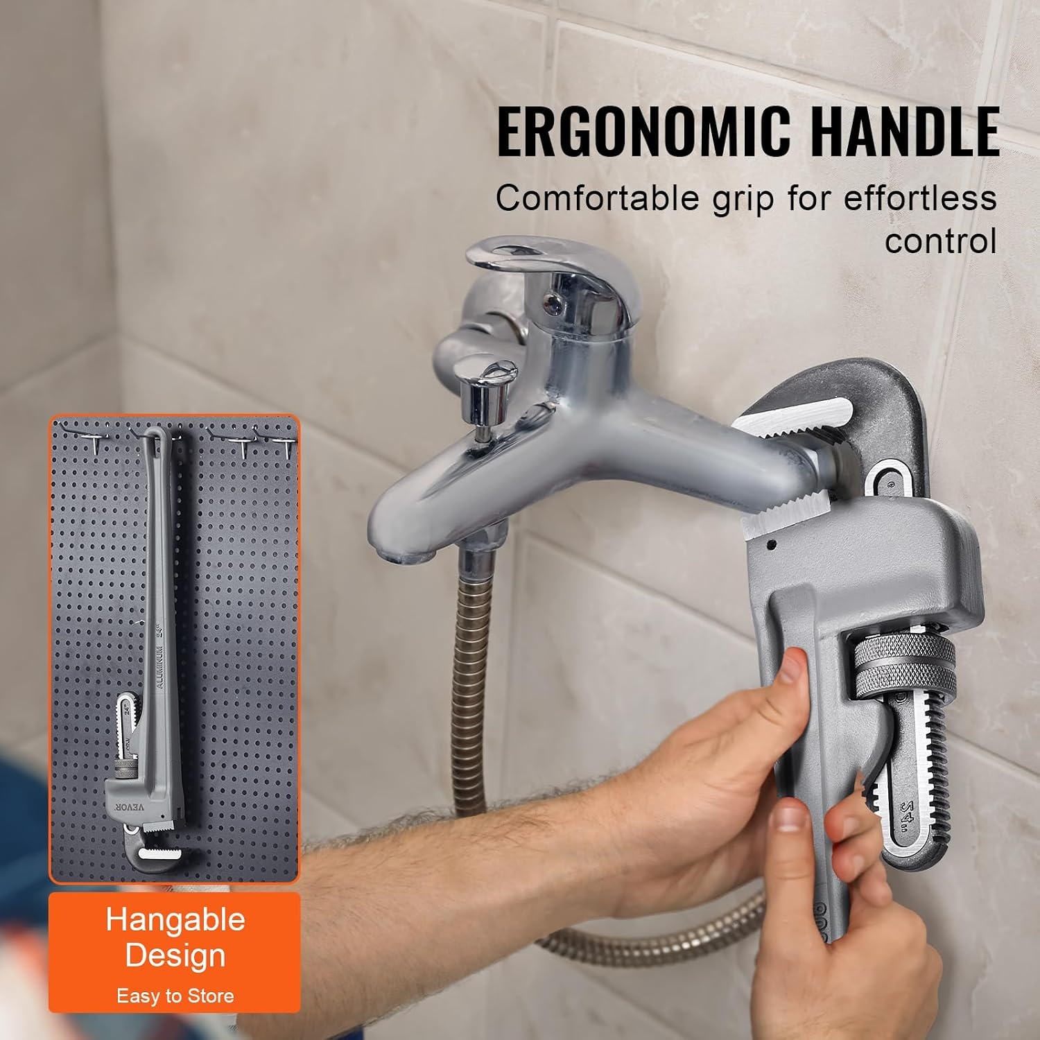 image:imageVEVOR Pipe Wrench 18 Aluminum Straight Pipe Wrench Adjustable Plumbing Wrench with High Strength Jaw and Ergonomic Handle Easy to Carry Hangable Design for Water Pipes Automotive Repairs24 Straight Pipe Wrench