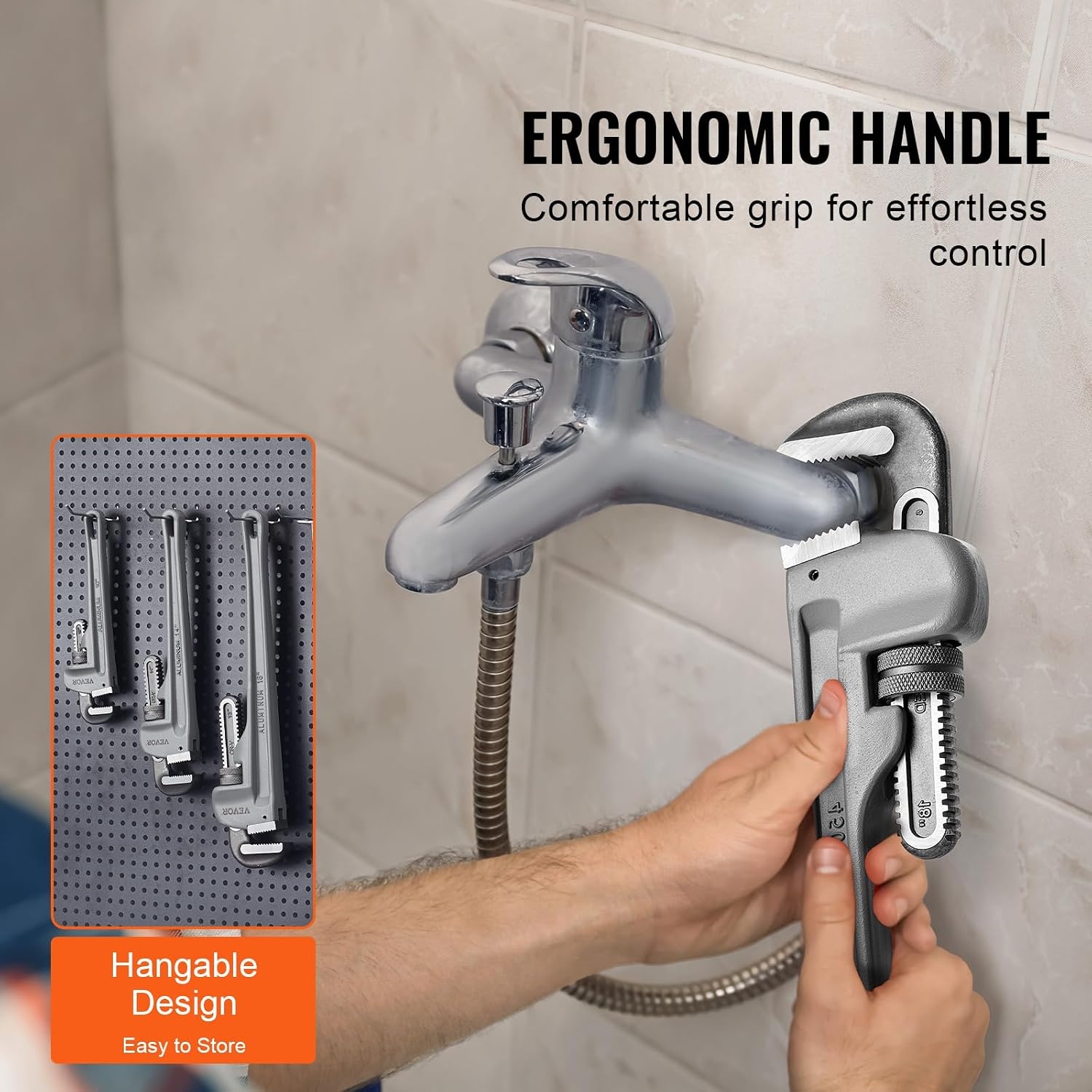 image:imageVEVOR Pipe Wrench 18 Aluminum Straight Pipe Wrench Adjustable Plumbing Wrench with High Strength Jaw and Ergonomic Handle Easy to Carry Hangable Design for Water Pipes Automotive Repairs10 14 18 Pipe Wrench Set