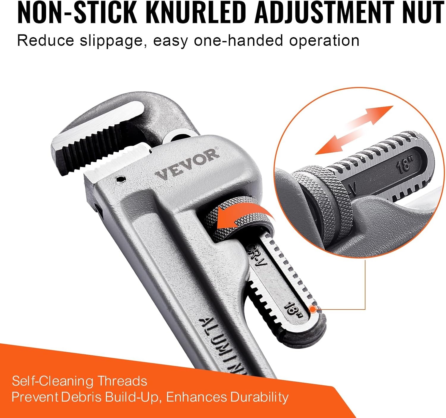 image:imageVEVOR Pipe Wrench 18 Aluminum Straight Pipe Wrench Adjustable Plumbing Wrench with High Strength Jaw and Ergonomic Handle Easy to Carry Hangable Design for Water Pipes Automotive Repairs10 14 18 Pipe Wrench Set