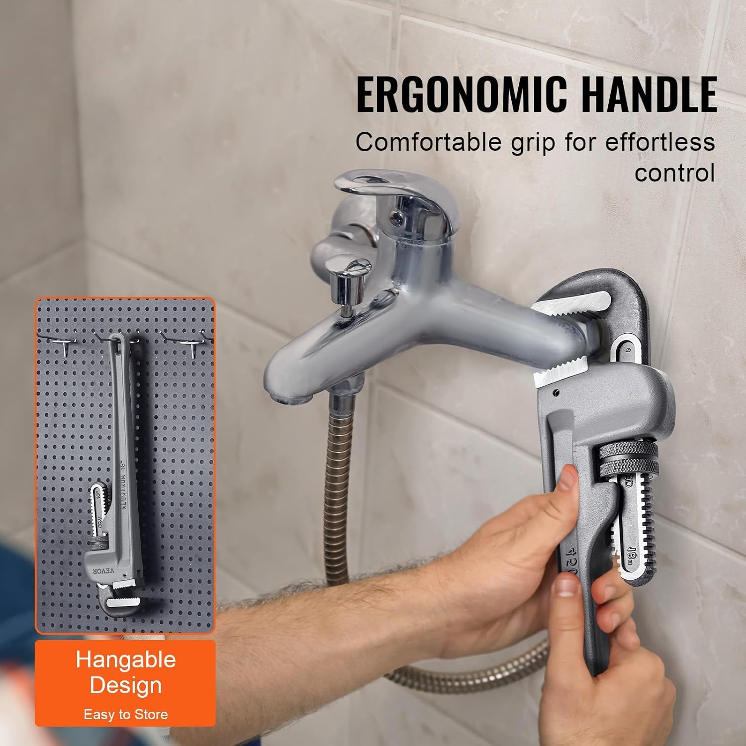 image:imageVEVOR Pipe Wrench 18 Aluminum Straight Pipe Wrench Adjustable Plumbing Wrench with High Strength Jaw and Ergonomic Handle Easy to Carry Hangable Design for Water Pipes Automotive Repairs18 Straight Pipe Wrench