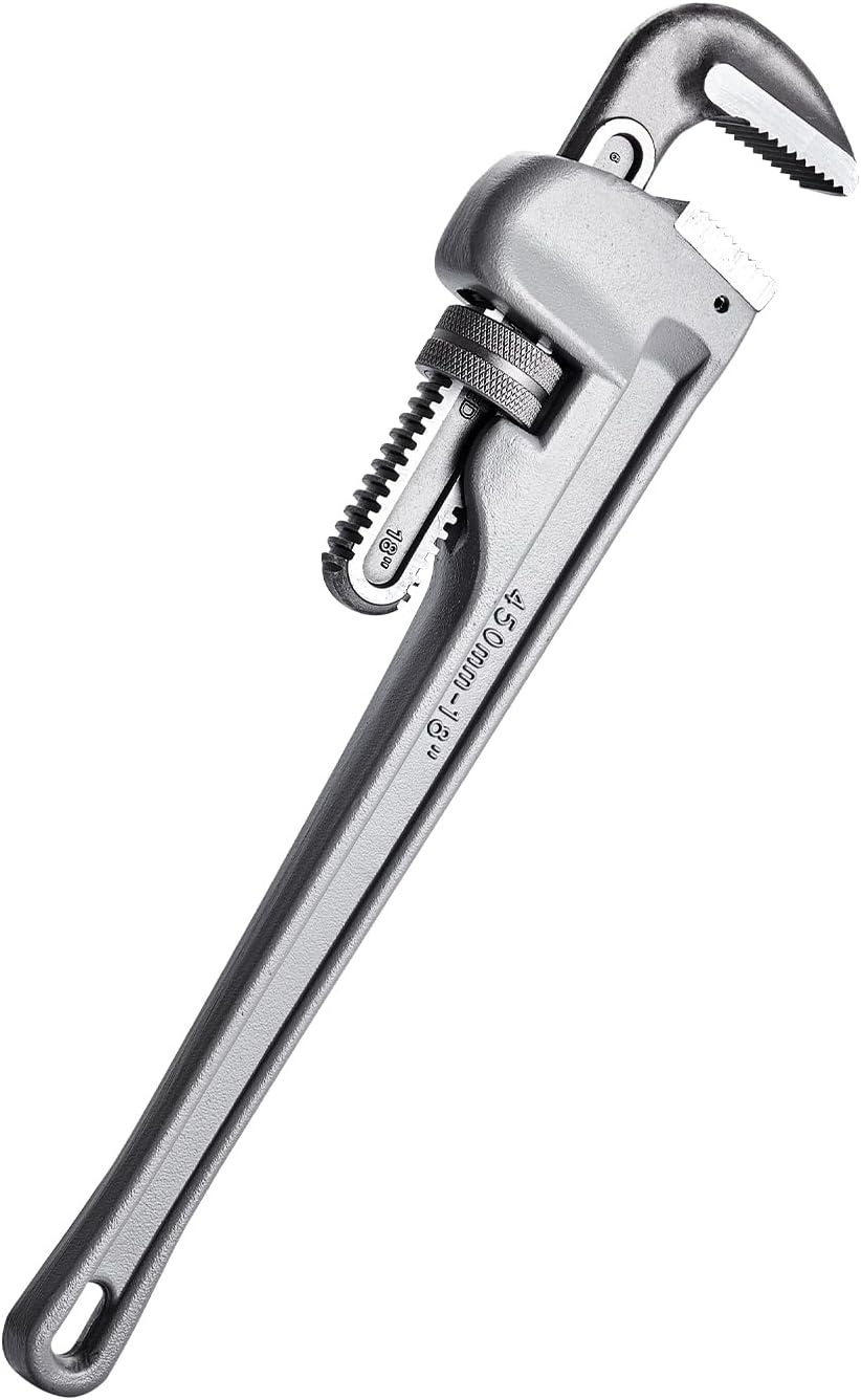 image:imageVEVOR Pipe Wrench 18 Aluminum Straight Pipe Wrench Adjustable Plumbing Wrench with High Strength Jaw and Ergonomic Handle Easy to Carry Hangable Design for Water Pipes Automotive Repairs10 14 18 Pipe Wrench Set